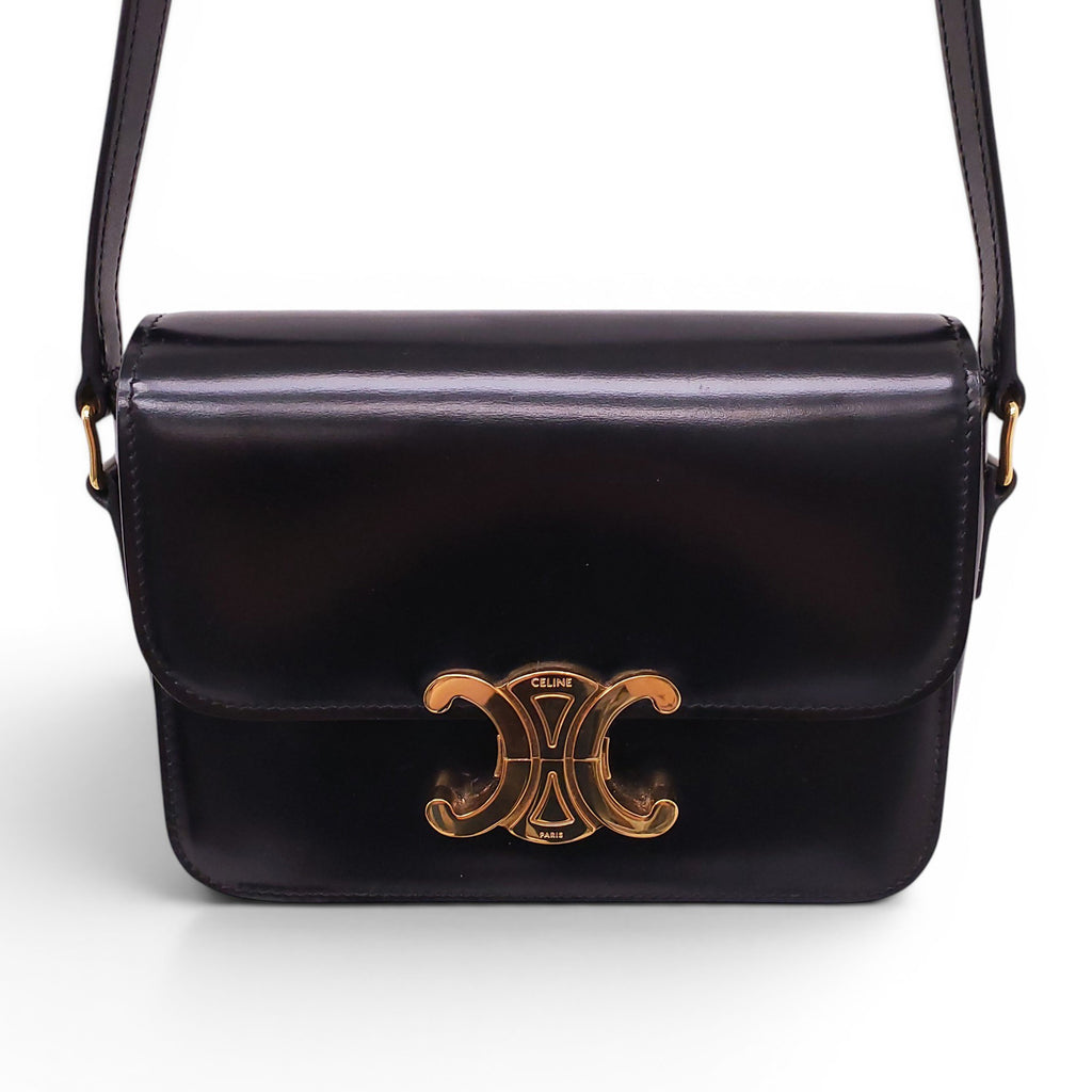 CELINE BLACK SHINY CALFSKIN TEEN TRIOMPHE BAG