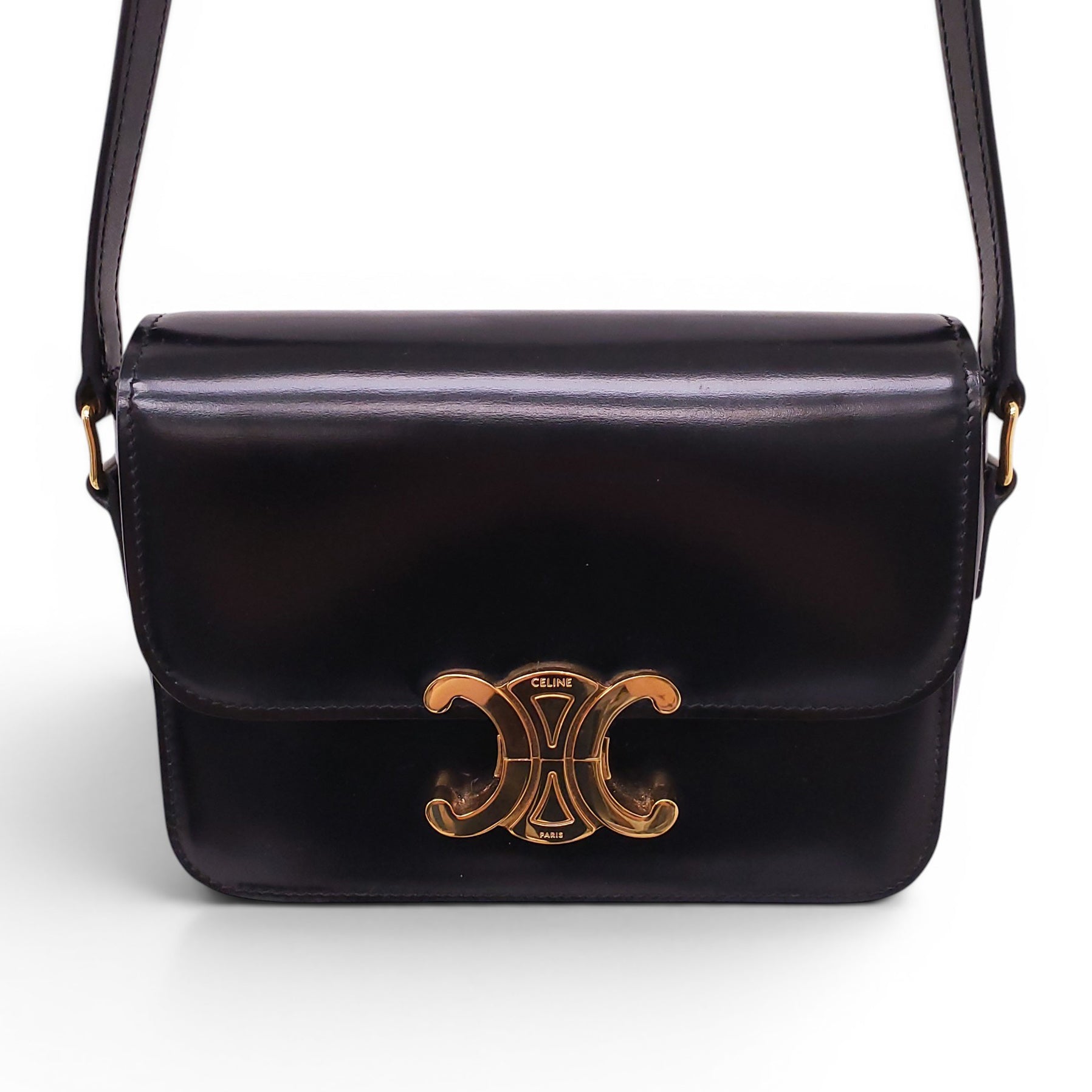 CELINE BLACK SHINY CALFSKIN TEEN TRIOMPHE BAG