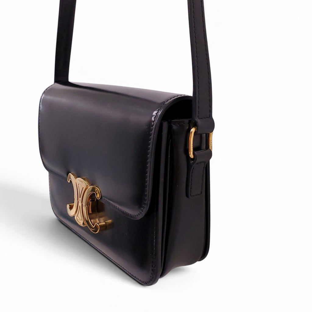 CELINE BLACK SHINY CALFSKIN TEEN TRIOMPHE BAG