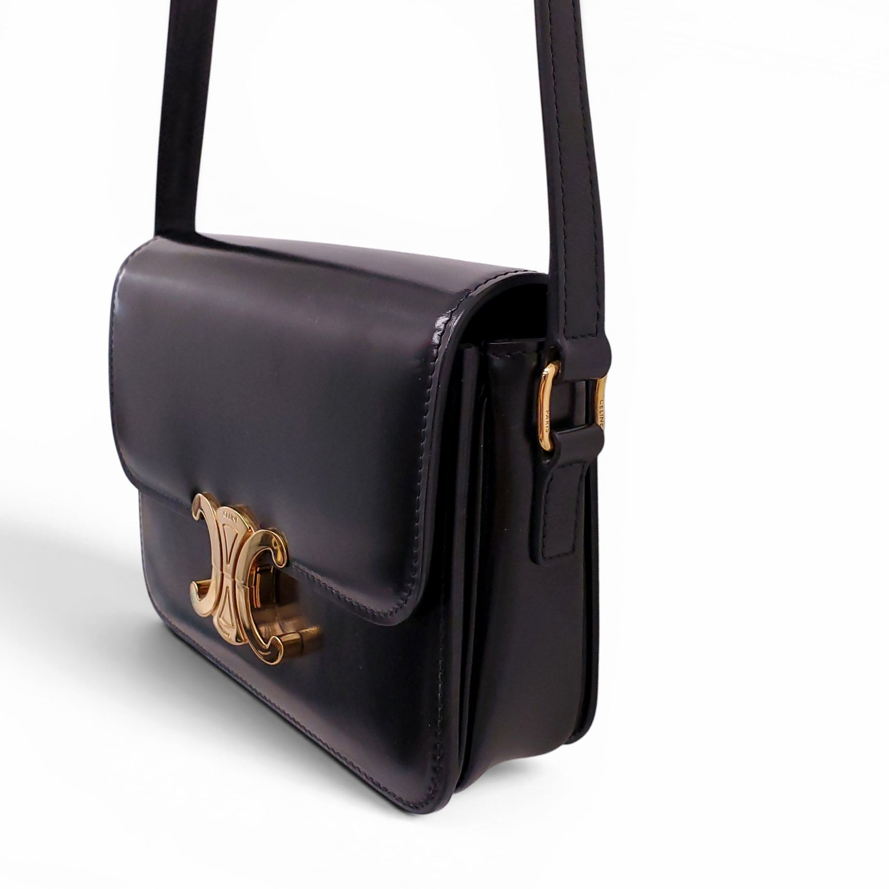 CELINE BLACK SHINY CALFSKIN TEEN TRIOMPHE BAG