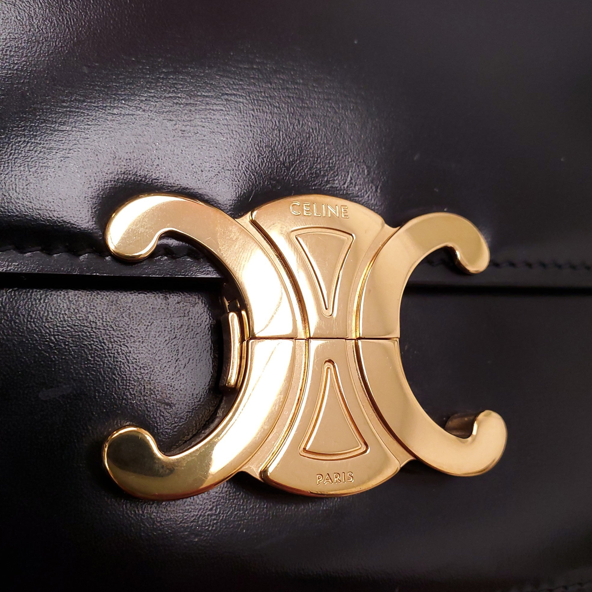 CELINE BLACK SHINY CALFSKIN TEEN TRIOMPHE BAG