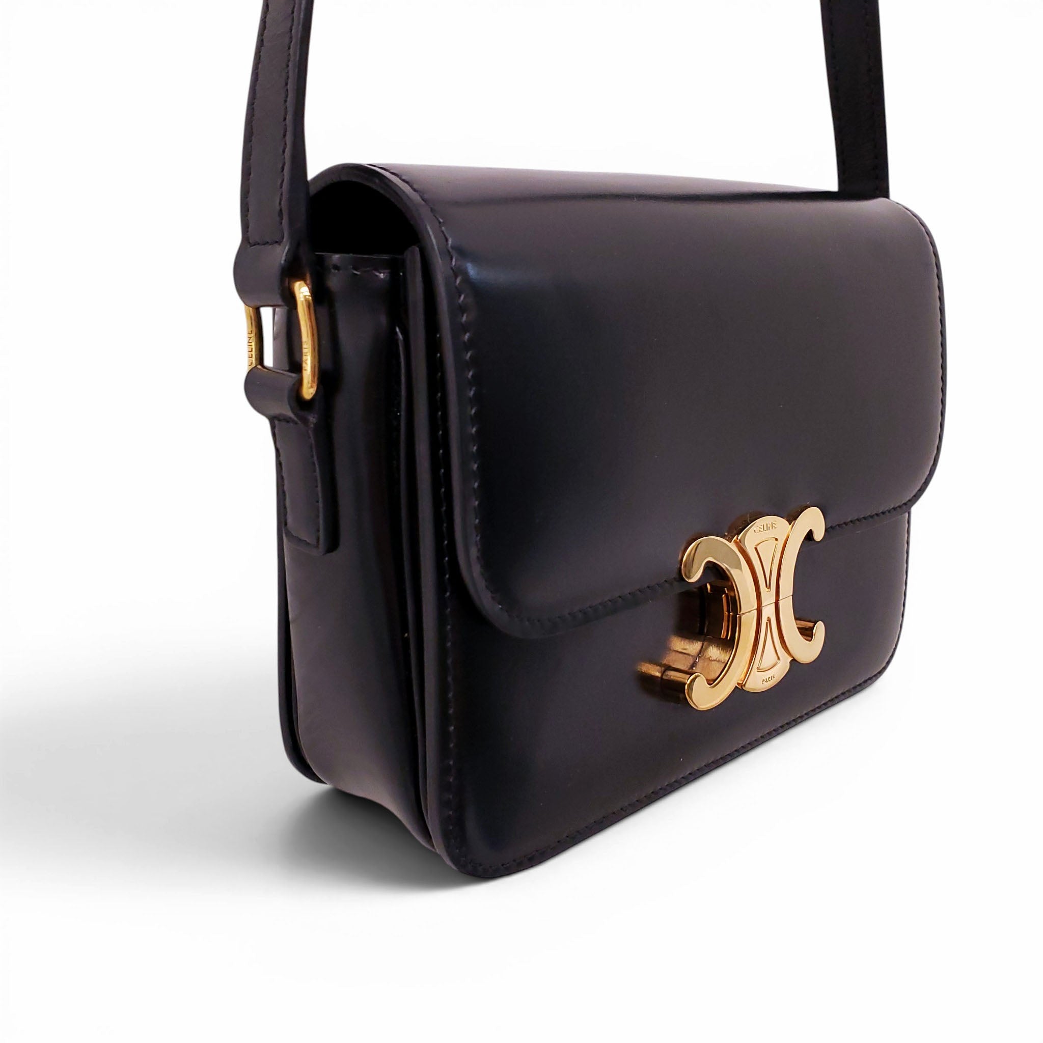 CELINE BLACK SHINY CALFSKIN TEEN TRIOMPHE BAG