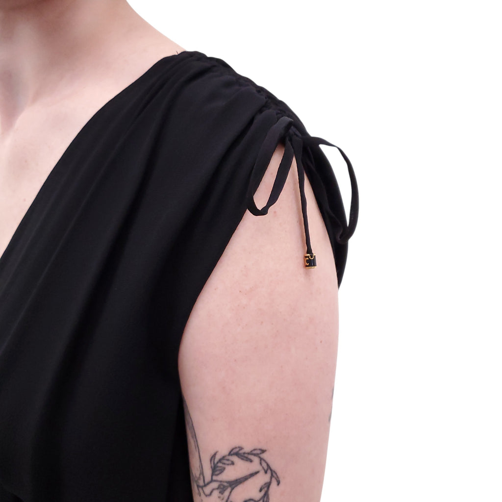 CELINE BLACK SILK DRESS WITH GOLD TRIOMPHE LOGO - SIZE 34