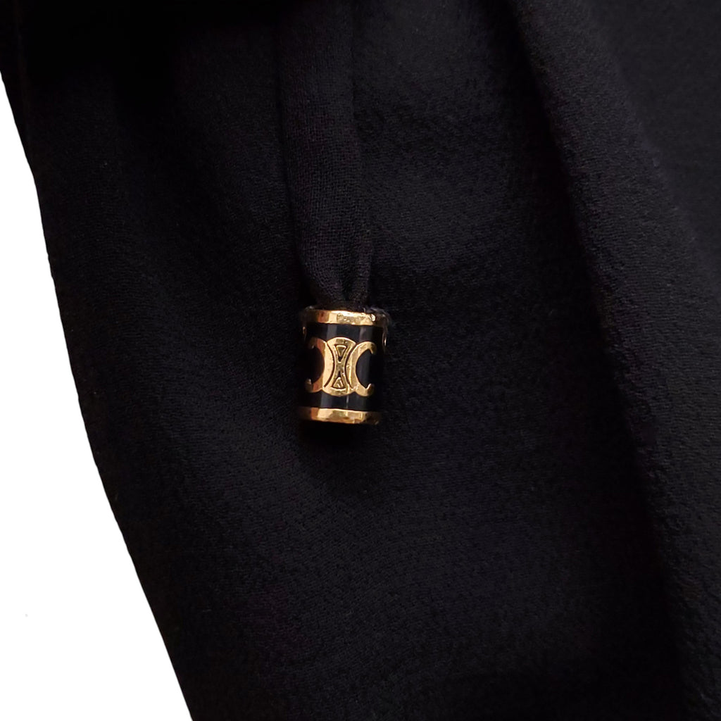 CELINE BLACK SILK DRESS WITH GOLD TRIOMPHE LOGO - SIZE 34