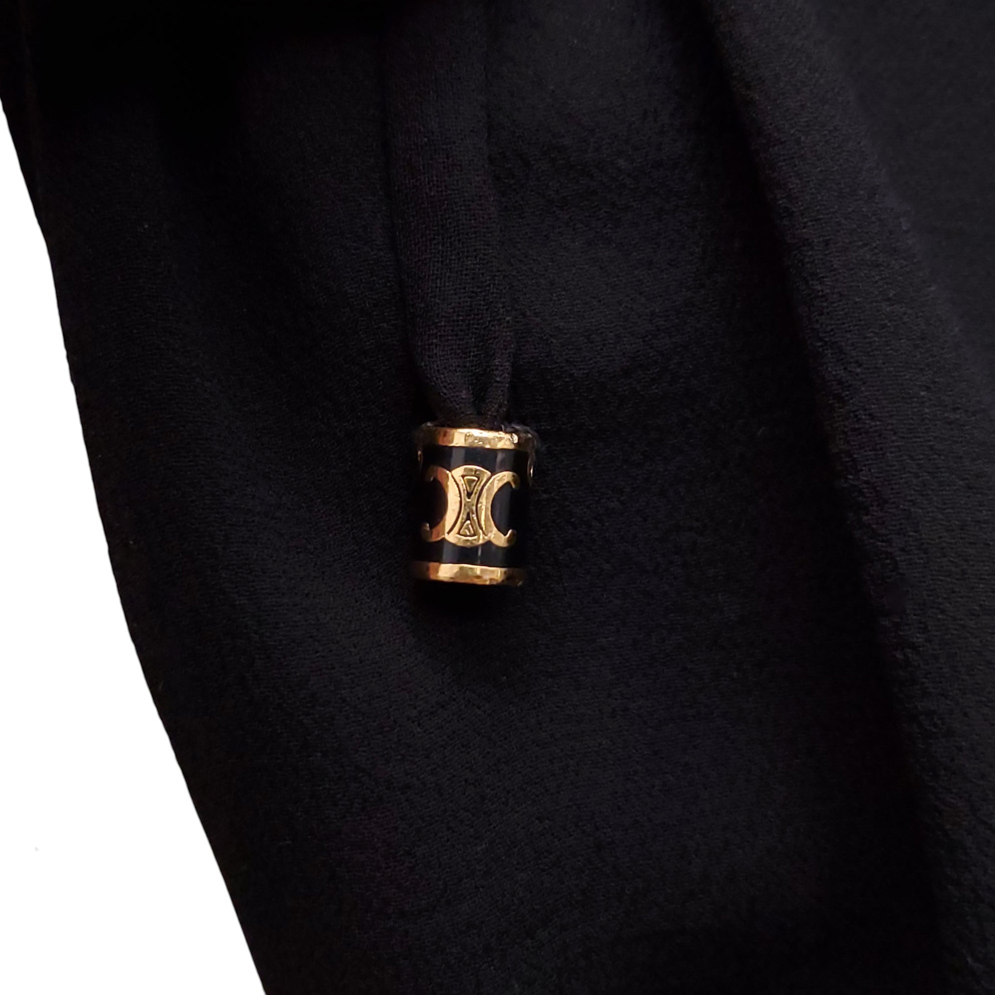 CELINE BLACK SILK DRESS WITH GOLD TRIOMPHE LOGO - SIZE 34