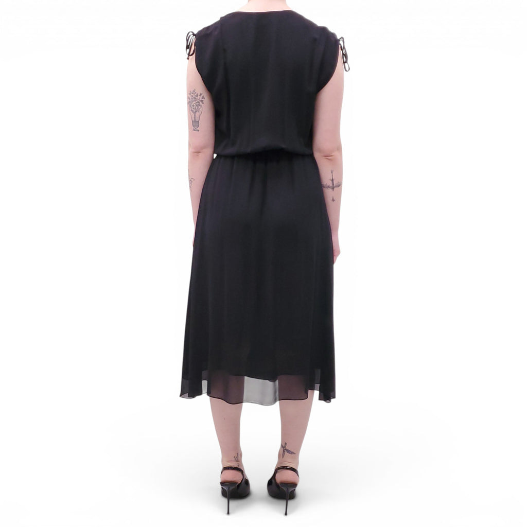 CELINE BLACK SILK DRESS WITH GOLD TRIOMPHE LOGO - SIZE 34