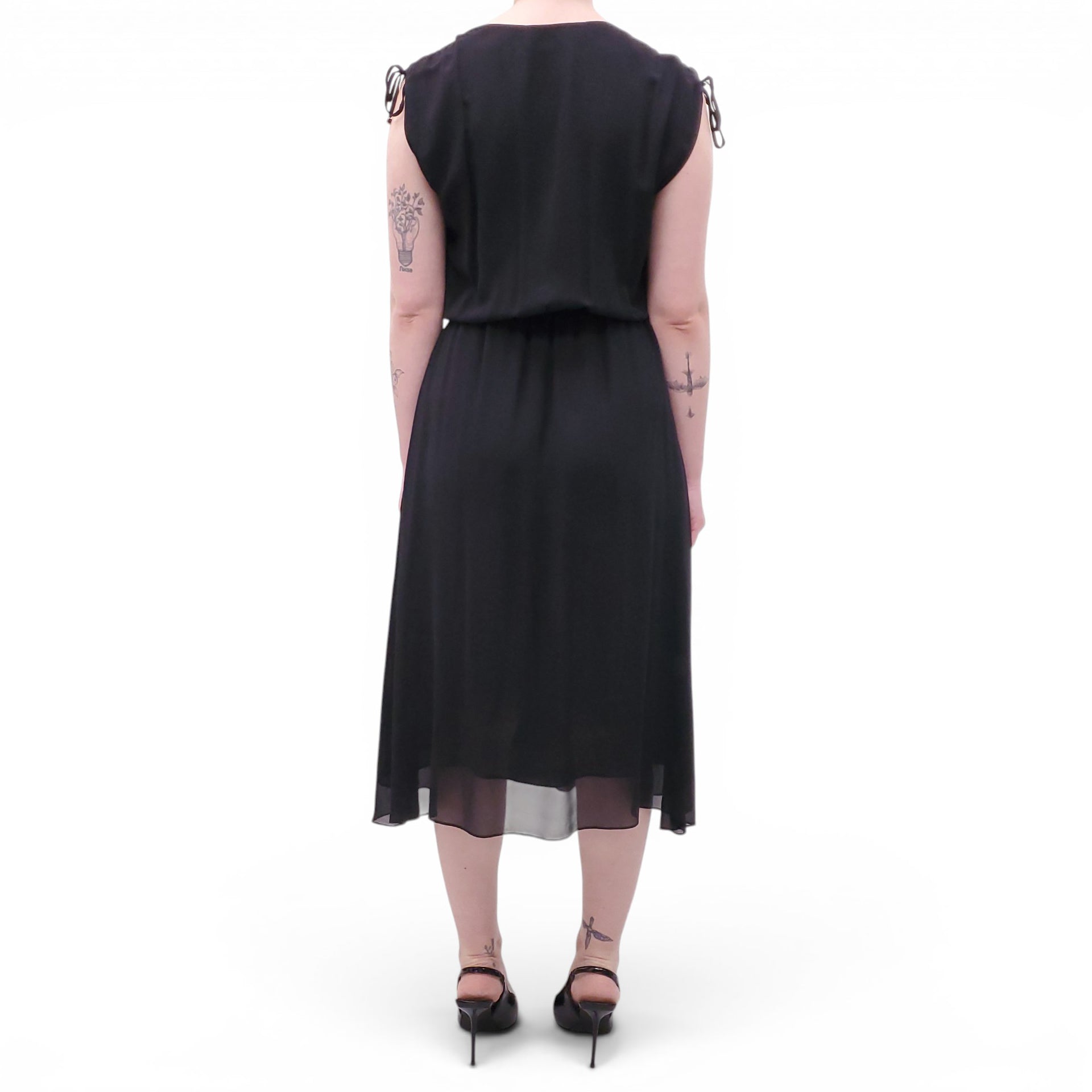CELINE BLACK SILK DRESS WITH GOLD TRIOMPHE LOGO - SIZE 34