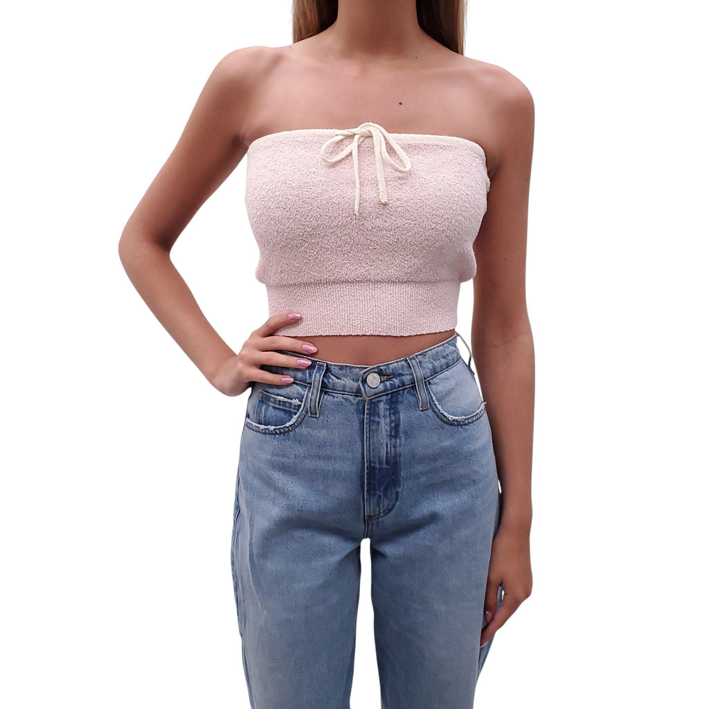 CELINE BLUSH PINK TERRYCLOTH STRAPLESS TOP - SIZE S