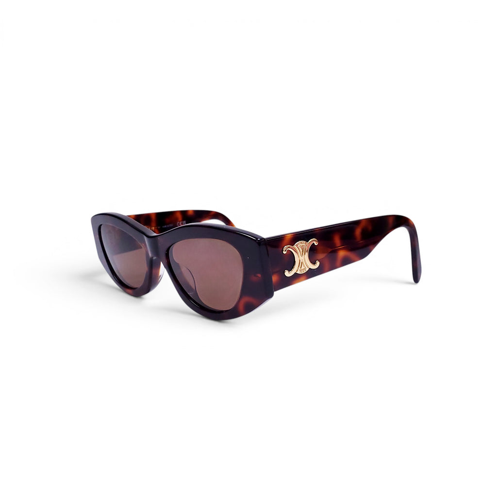 CELINE BROWN TORTOISE SHELL LOGO SUNGLASSES