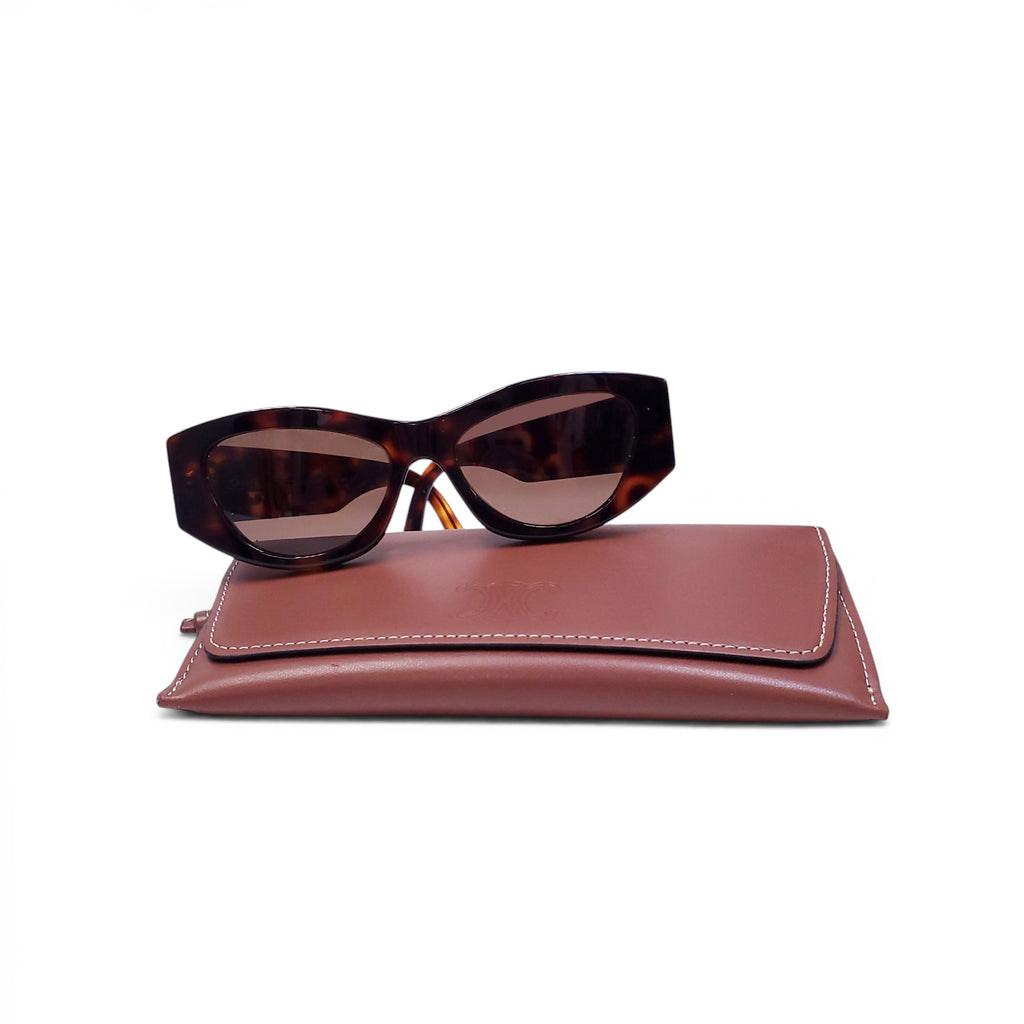 CELINE BROWN TORTOISE SHELL LOGO SUNGLASSES