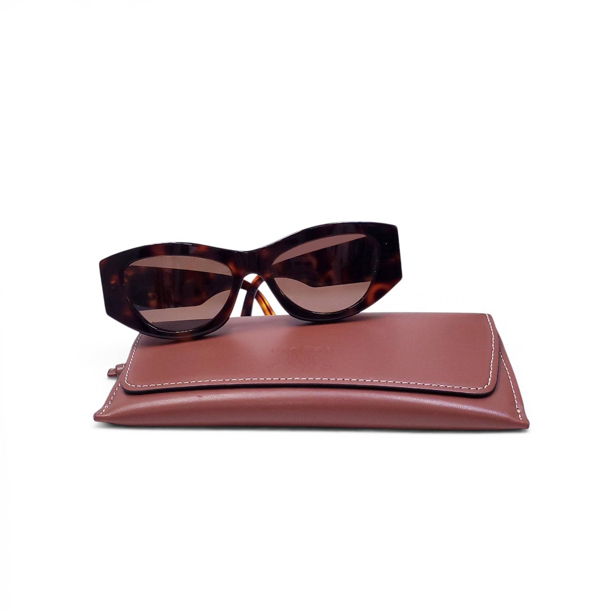 CELINE BROWN TORTOISE SHELL LOGO SUNGLASSES