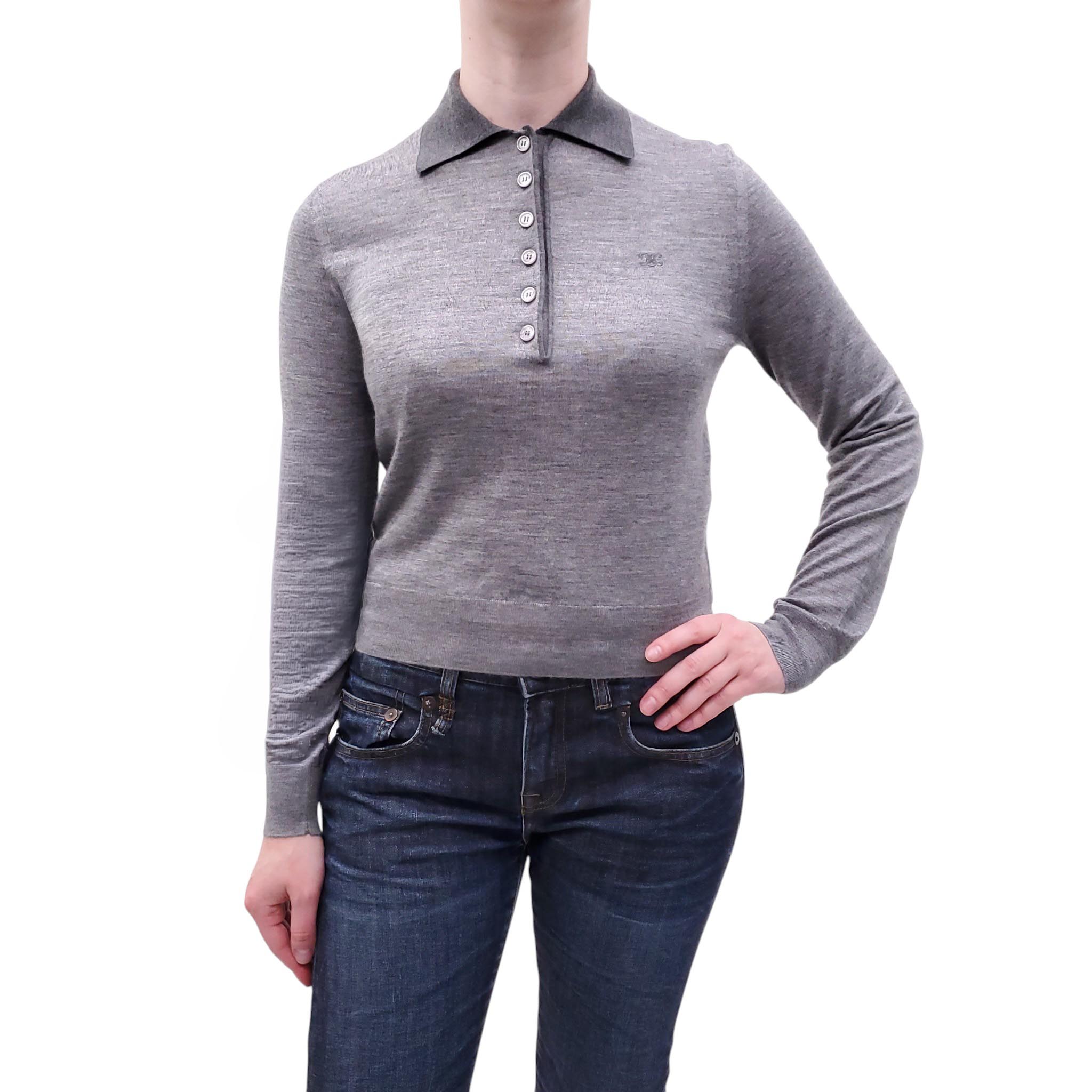 CELINE CASHMERE AND SILK POLO SWEATER WITH TRIOMPHE LOGO  - SIZE S