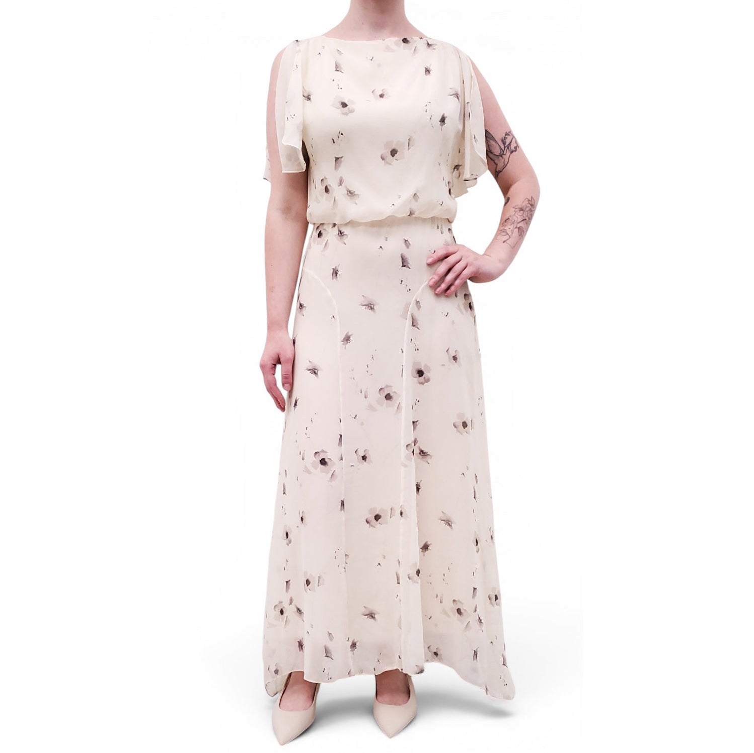 CELINE CREAM FLORAL PATTERNED DRESS - SIZE 38