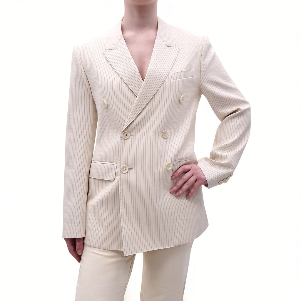 CELINE CREAM PINSTRIPED DOUBLE BREASTED BLAZER - SIZE 38