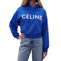 CELINE ROYAL BLUE CROPPED LOGO HOODIE - SIZE M