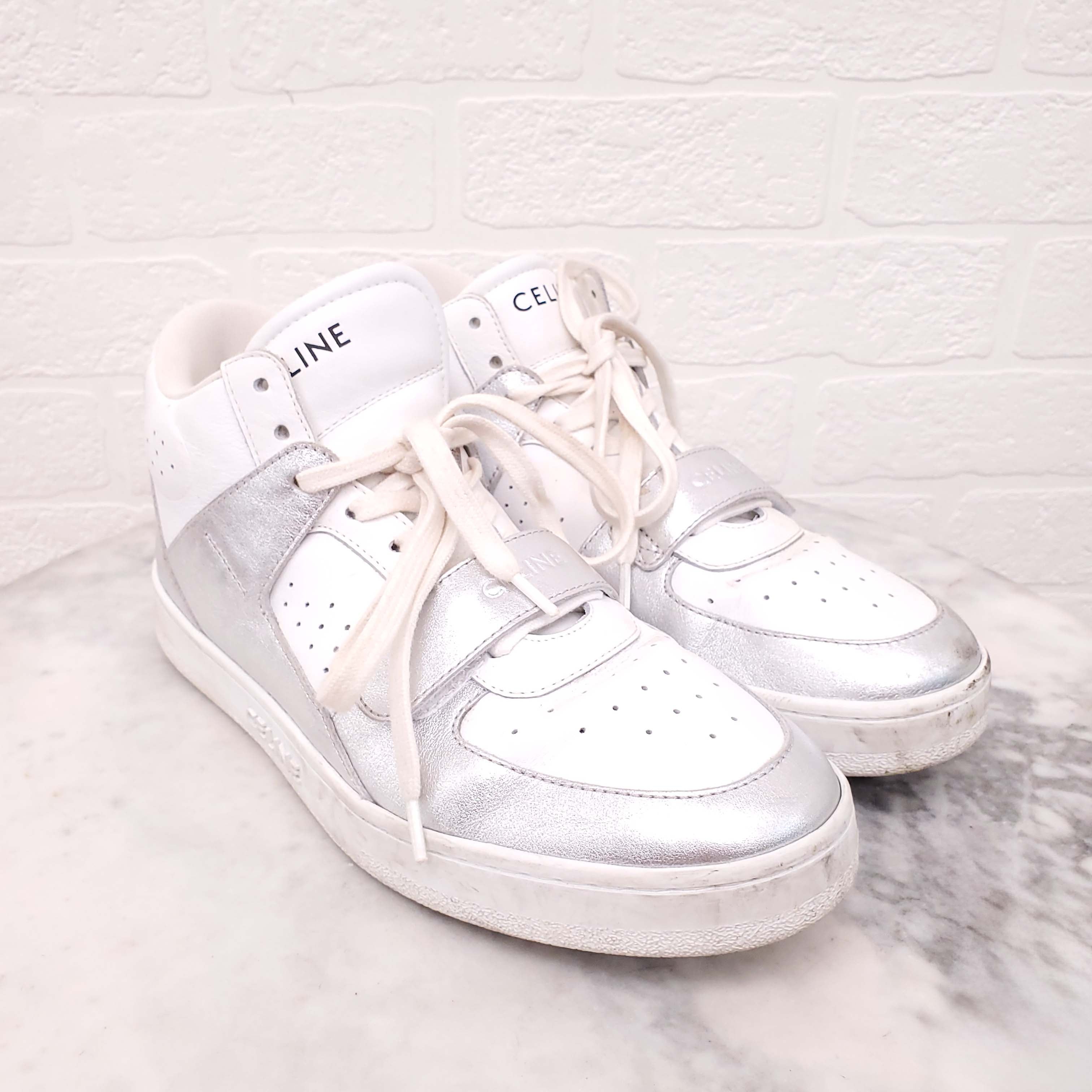 CELINE SILVER LOGO SNEAKERS - SIZE 39