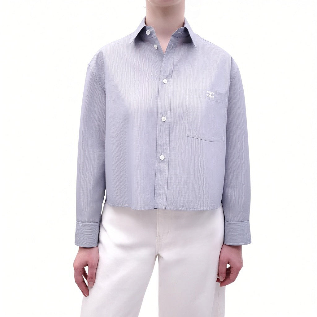 CELINE STRIPED BLOUSE WITH TRIOMPHE LOGO - SIZE 34