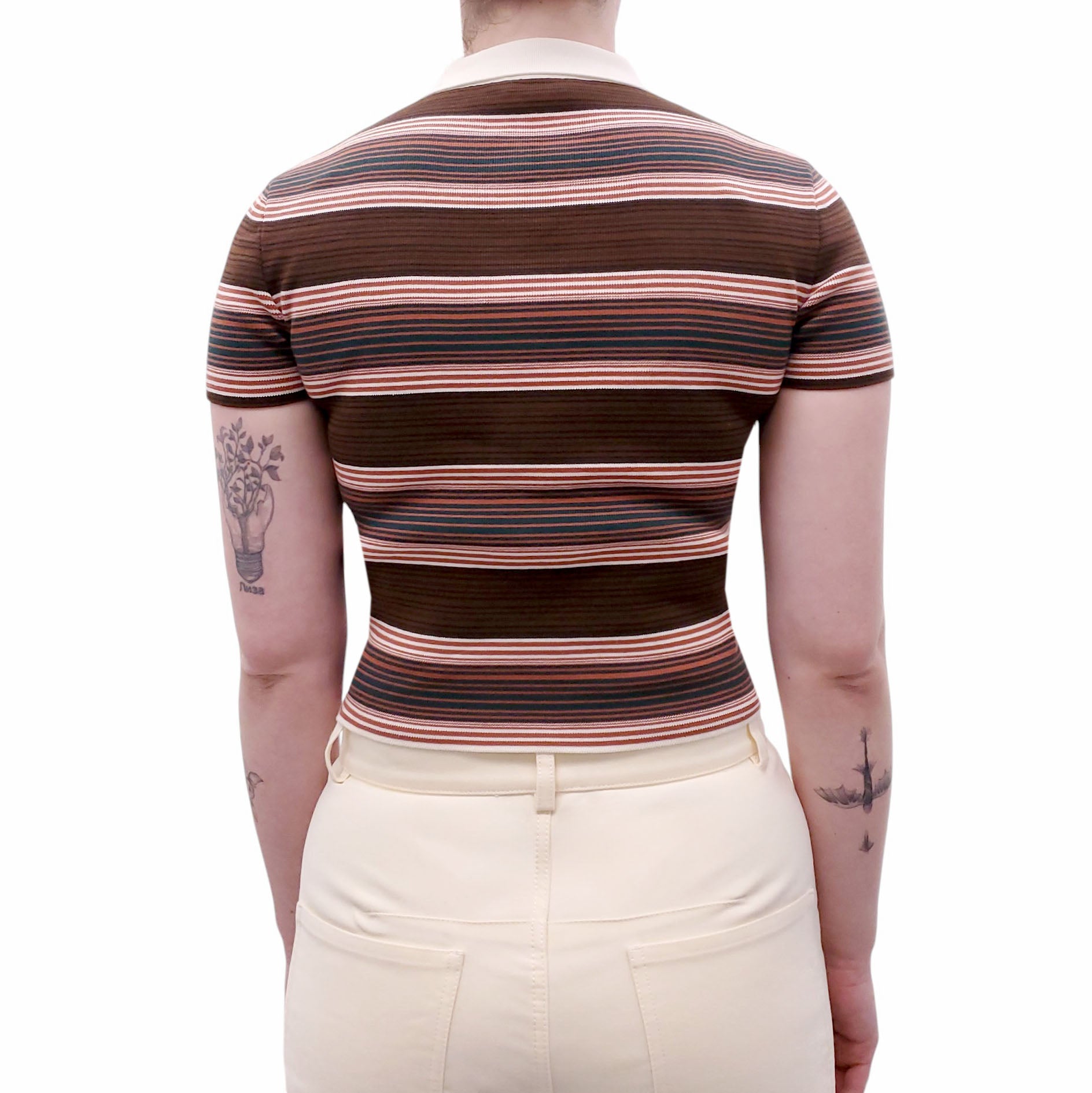 CELINE STRIPED LOGO POLO T-SHIRT WITH TRIOMPHE LOGO - SIZE XS