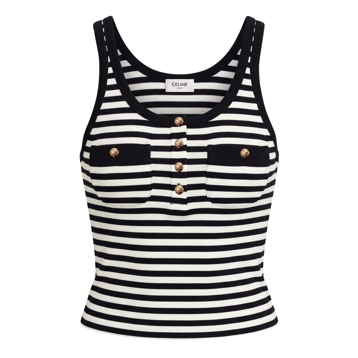 CELINE STRIPED TANK TOP WITH GOLD LOGO BUTTONS - SIZE XS