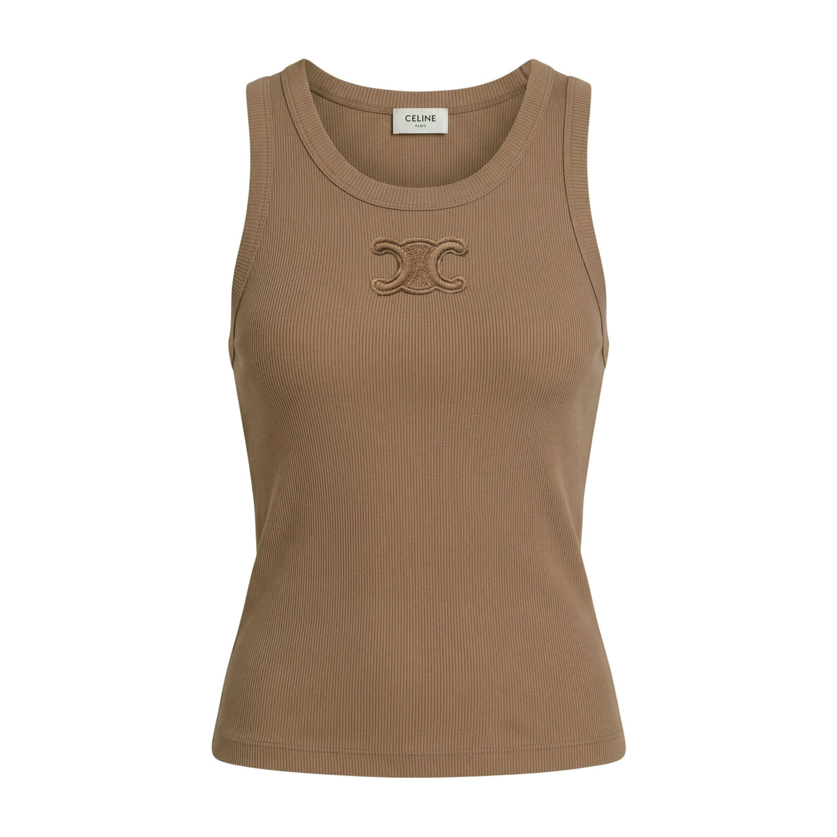 CELINE TRIOMPHE BROWN TANK TOP IN RIBBED COTTON - SIZE S