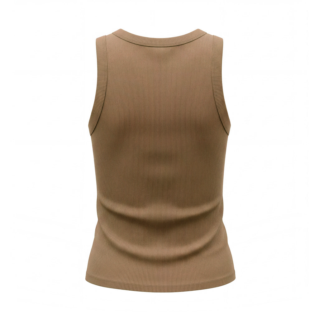 CELINE TRIOMPHE BROWN TANK TOP IN RIBBED COTTON - SIZE S