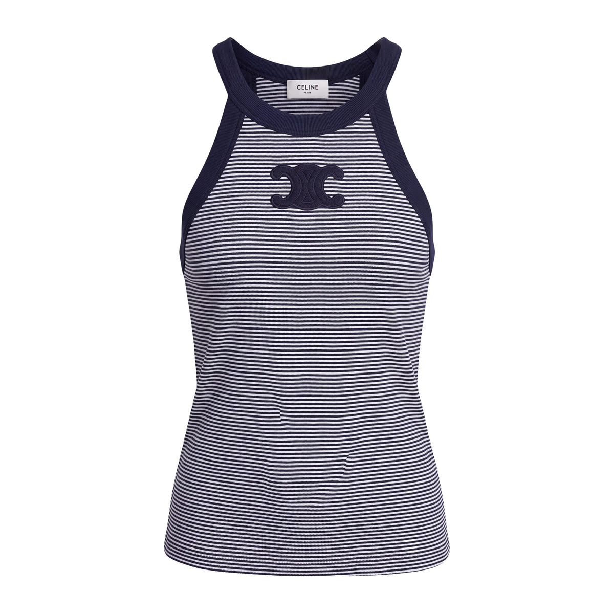 CELINE TRIOMPHE NAVY AND WHITE STRIPED TANK TOP - SIZE XS
