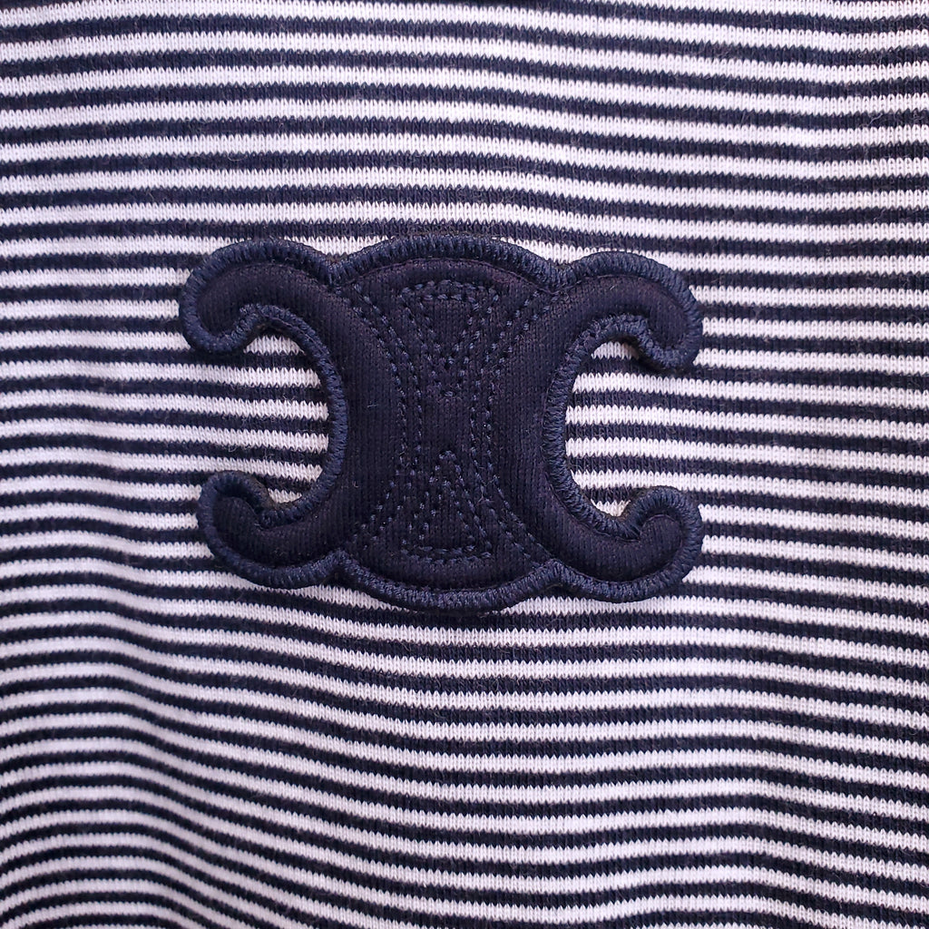 CELINE TRIOMPHE NAVY AND WHITE STRIPED TANK TOP - SIZE XS