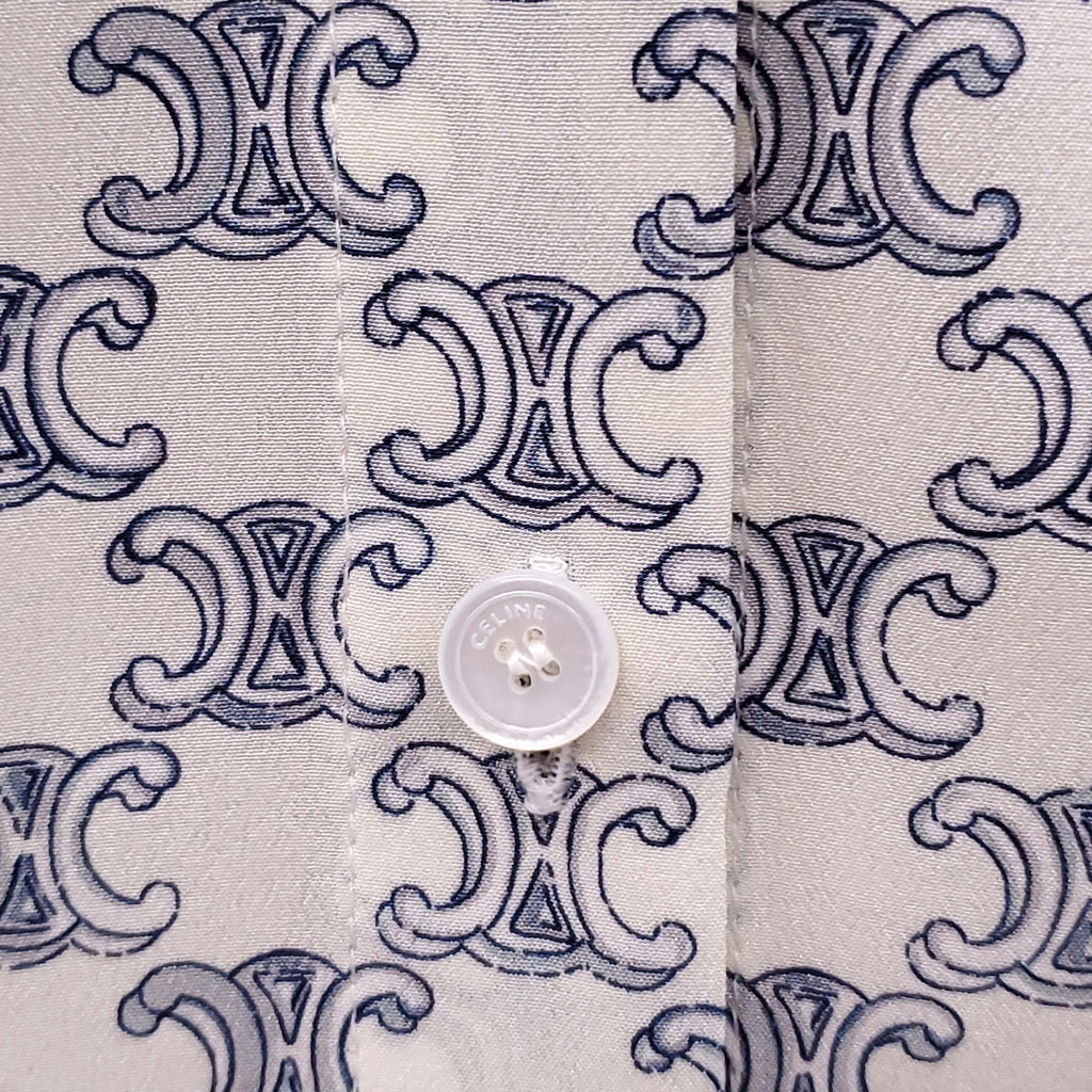 CELINE TRIOMPHE SILK SHORT-SLEEVE BLOUSE - SIZE 34