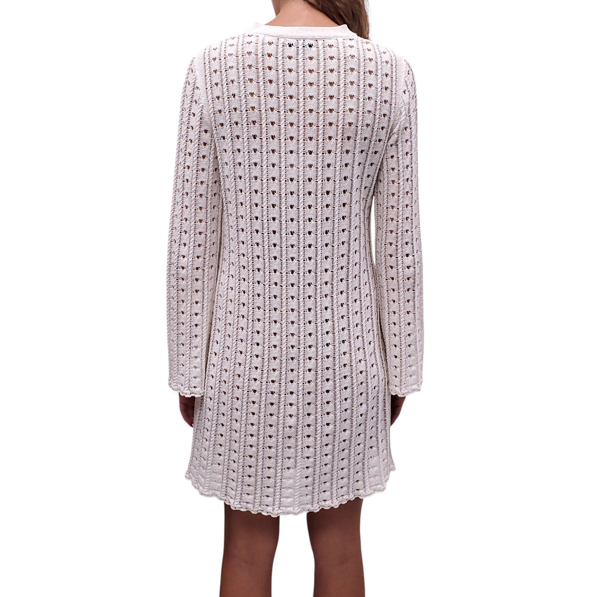 CHANEL 2023 WHITE COTTON KNIT DRESS WITH SILVER BUTTONS - SIZE 38