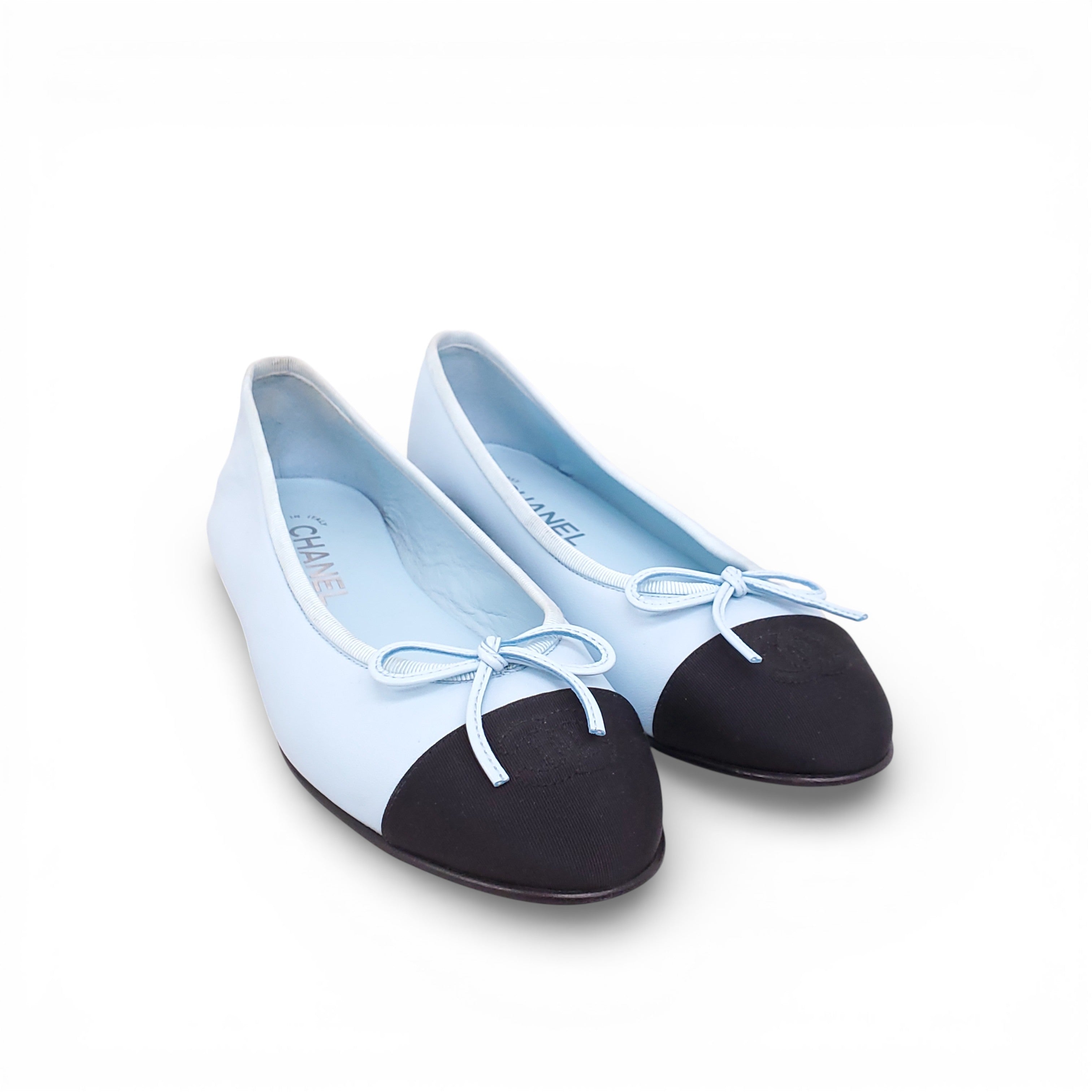 CHANEL BABY BLUE BALLERINA FLATS - SIZE 38