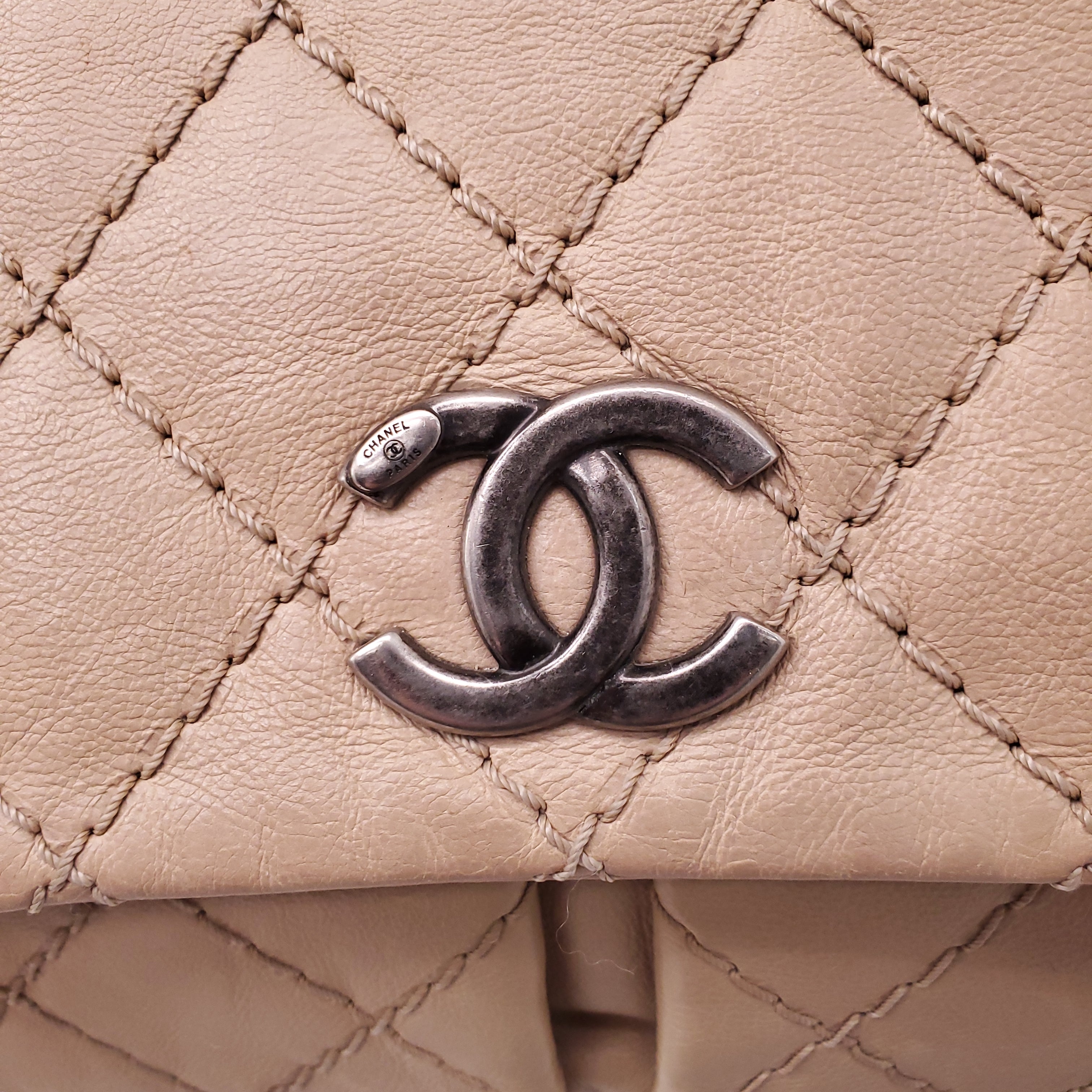 CHANEL BEIGE MATELASSE LEATHER FLAP BAG