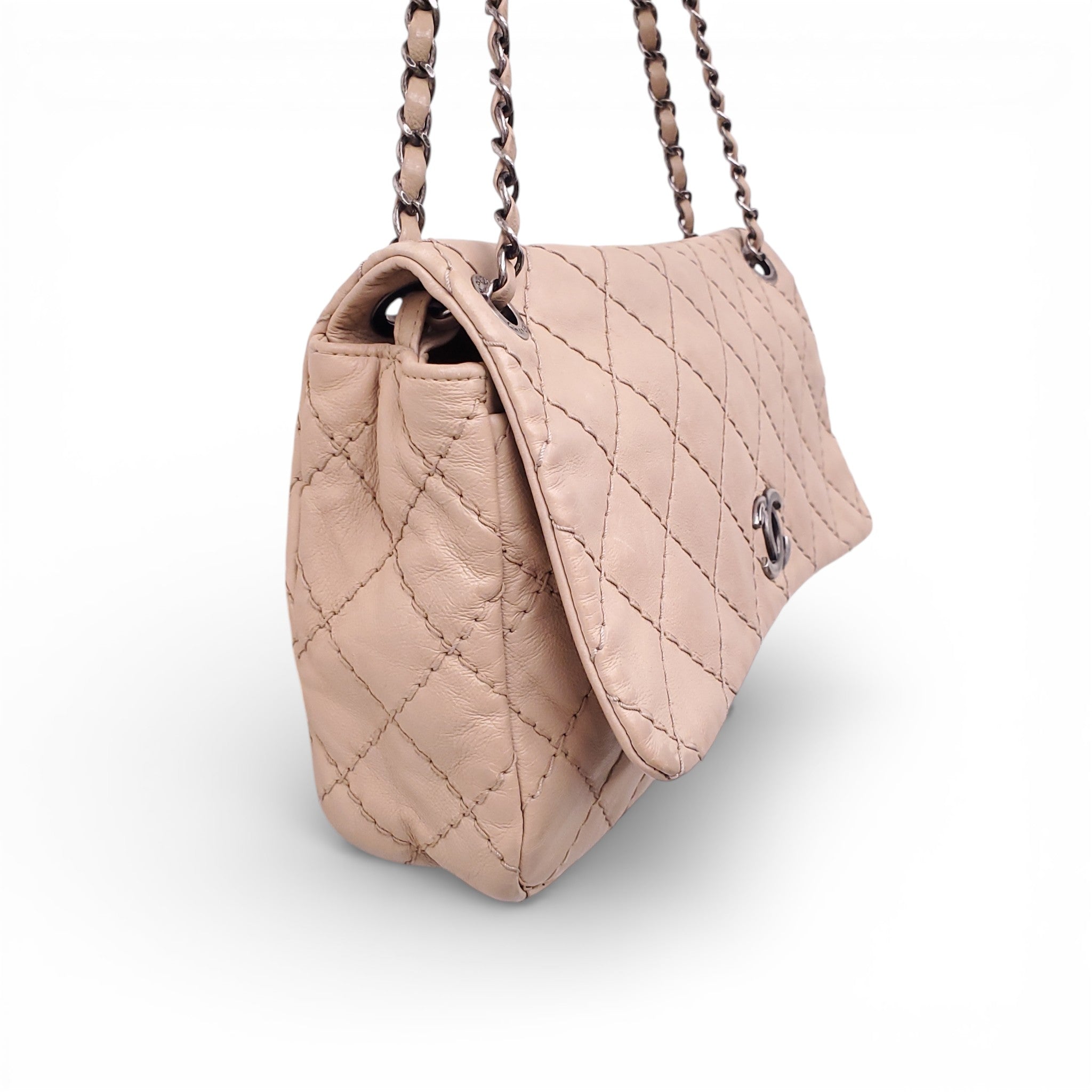 CHANEL BEIGE MATELASSE LEATHER FLAP BAG