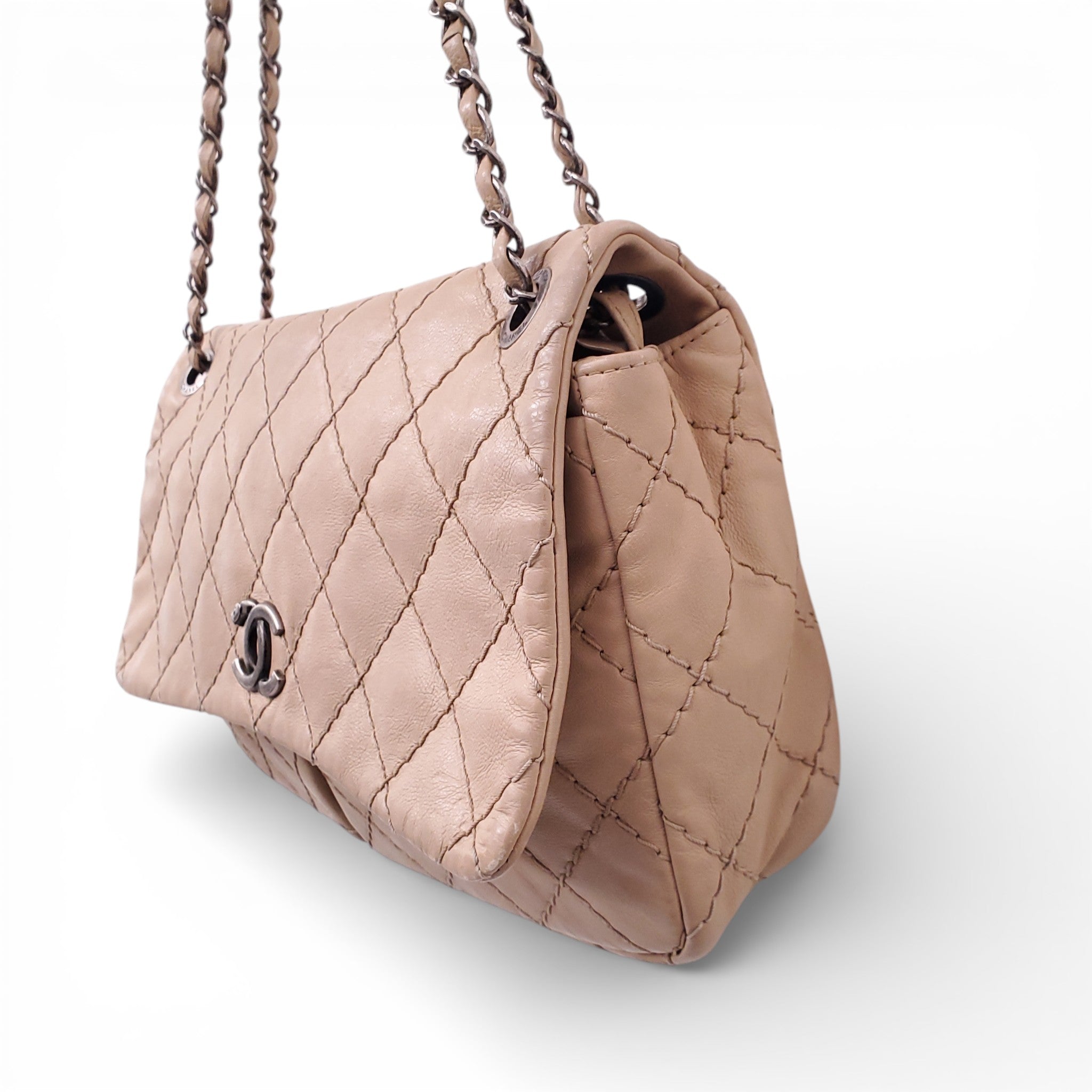 CHANEL BEIGE MATELASSE LEATHER FLAP BAG