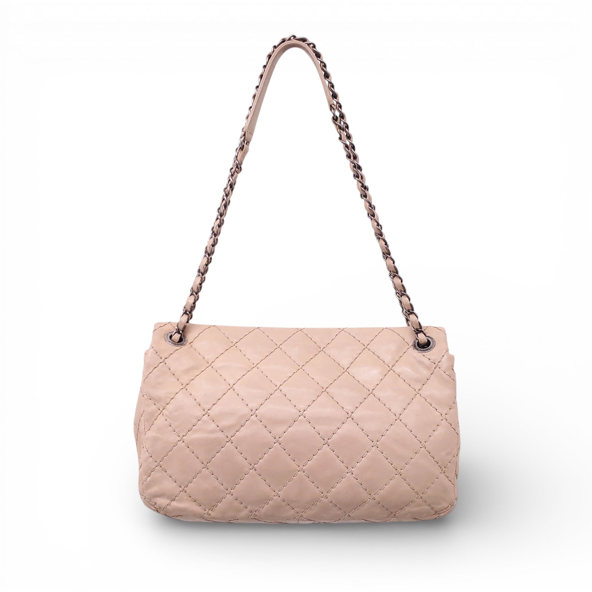 CHANEL BEIGE MATELASSE LEATHER FLAP BAG