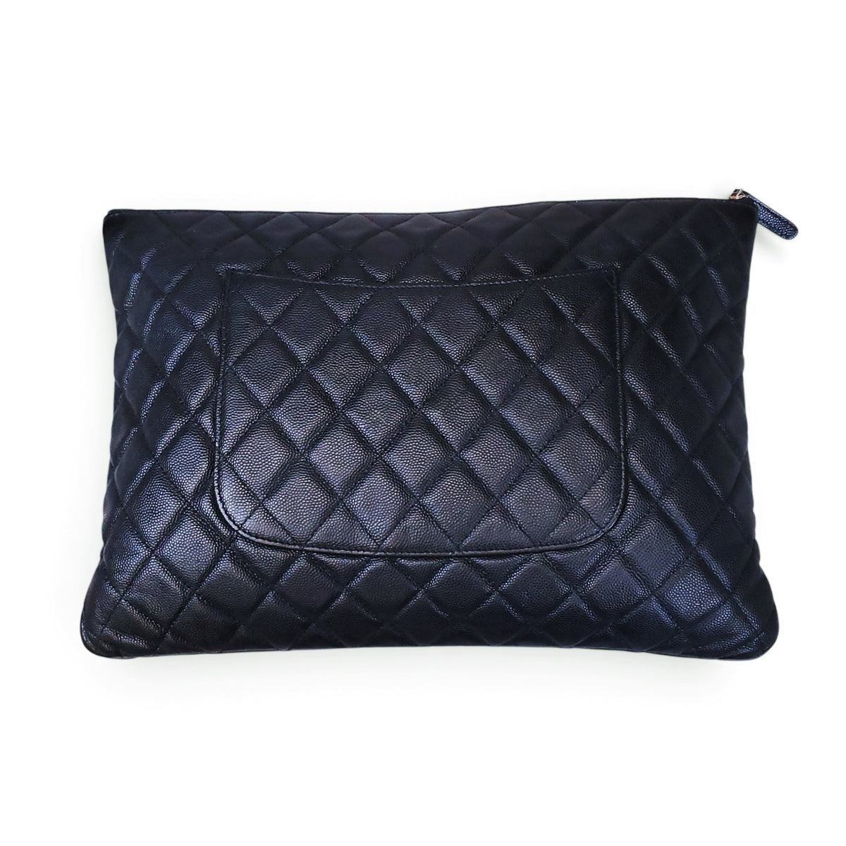 CHANEL BLACK CAVIAR QUILTED LARGE O-CASE CLUTCH