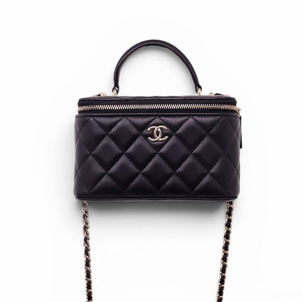 CHANEL BLACK LAMBSKIN QUILTED CC TOP HANDLE VANITY CASE CROSSBODY BAG