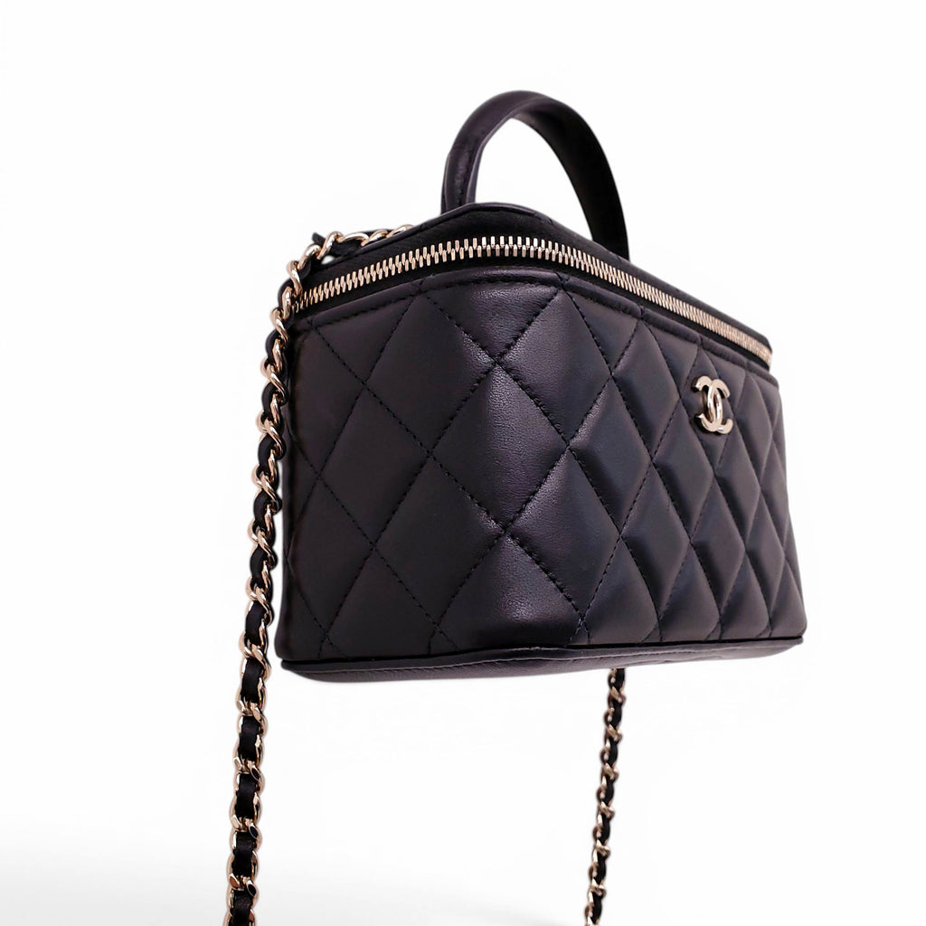 CHANEL BLACK LAMBSKIN QUILTED CC TOP HANDLE VANITY CASE CROSSBODY BAG