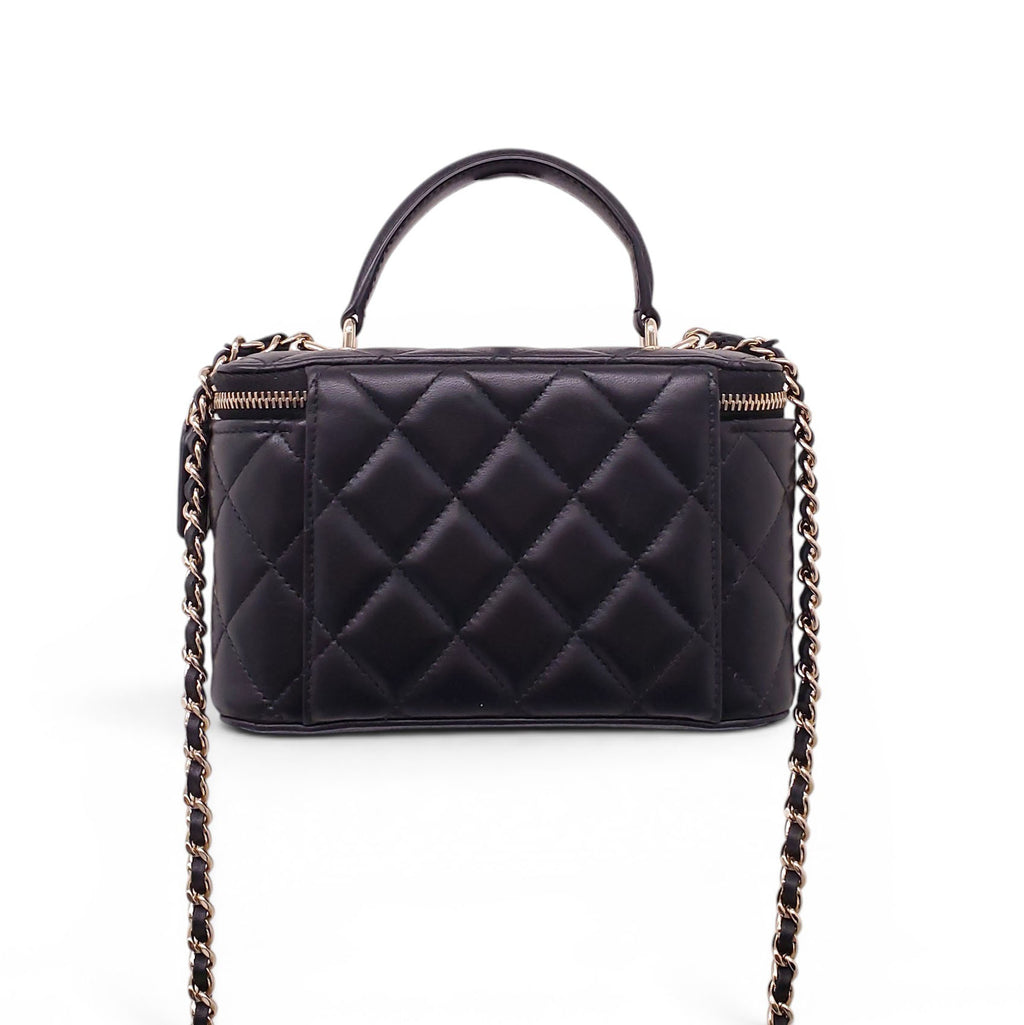 CHANEL BLACK LAMBSKIN QUILTED CC TOP HANDLE VANITY CASE CROSSBODY BAG