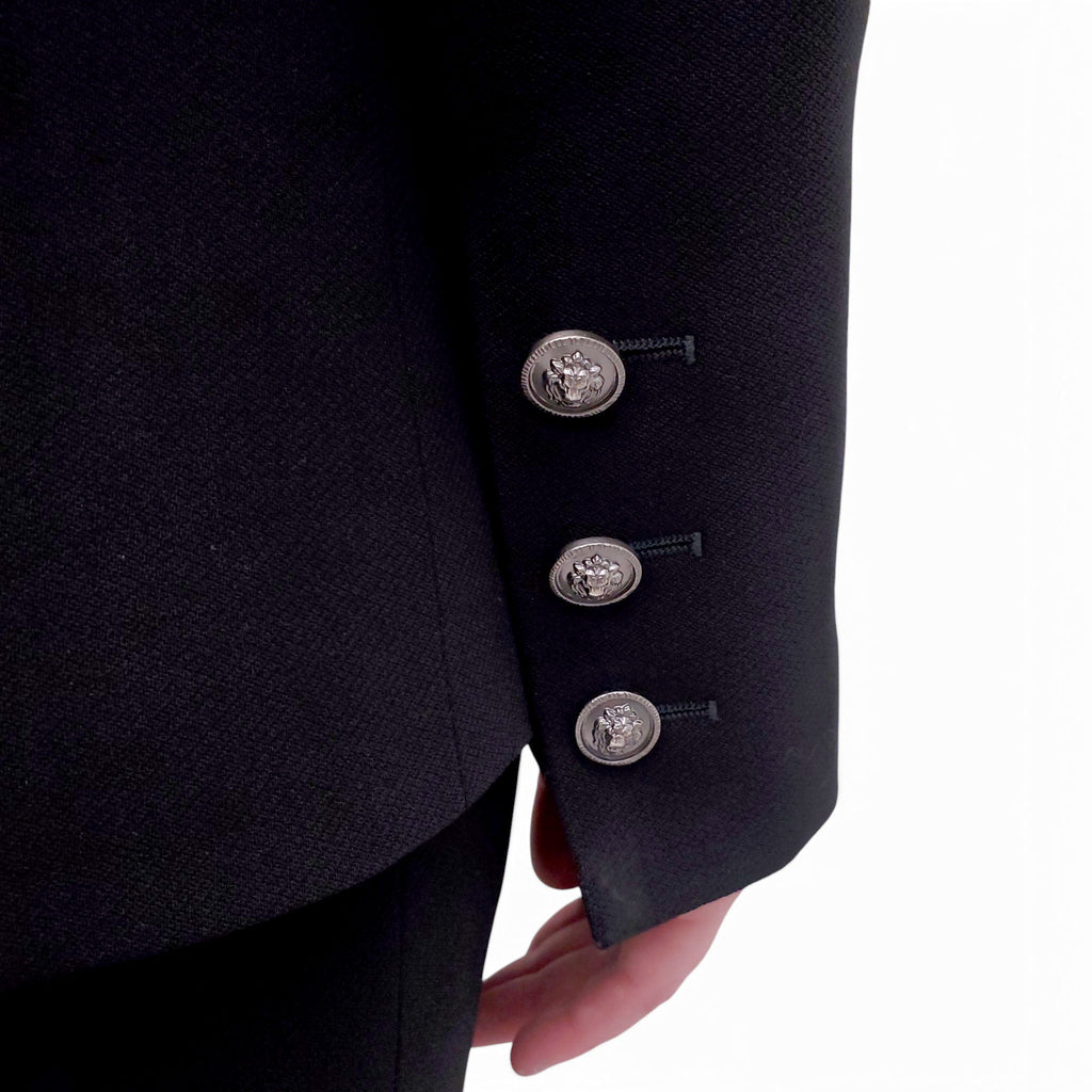 CHANEL BLACK PANT SUIT WITH LION BUTTONS - SIZE 36