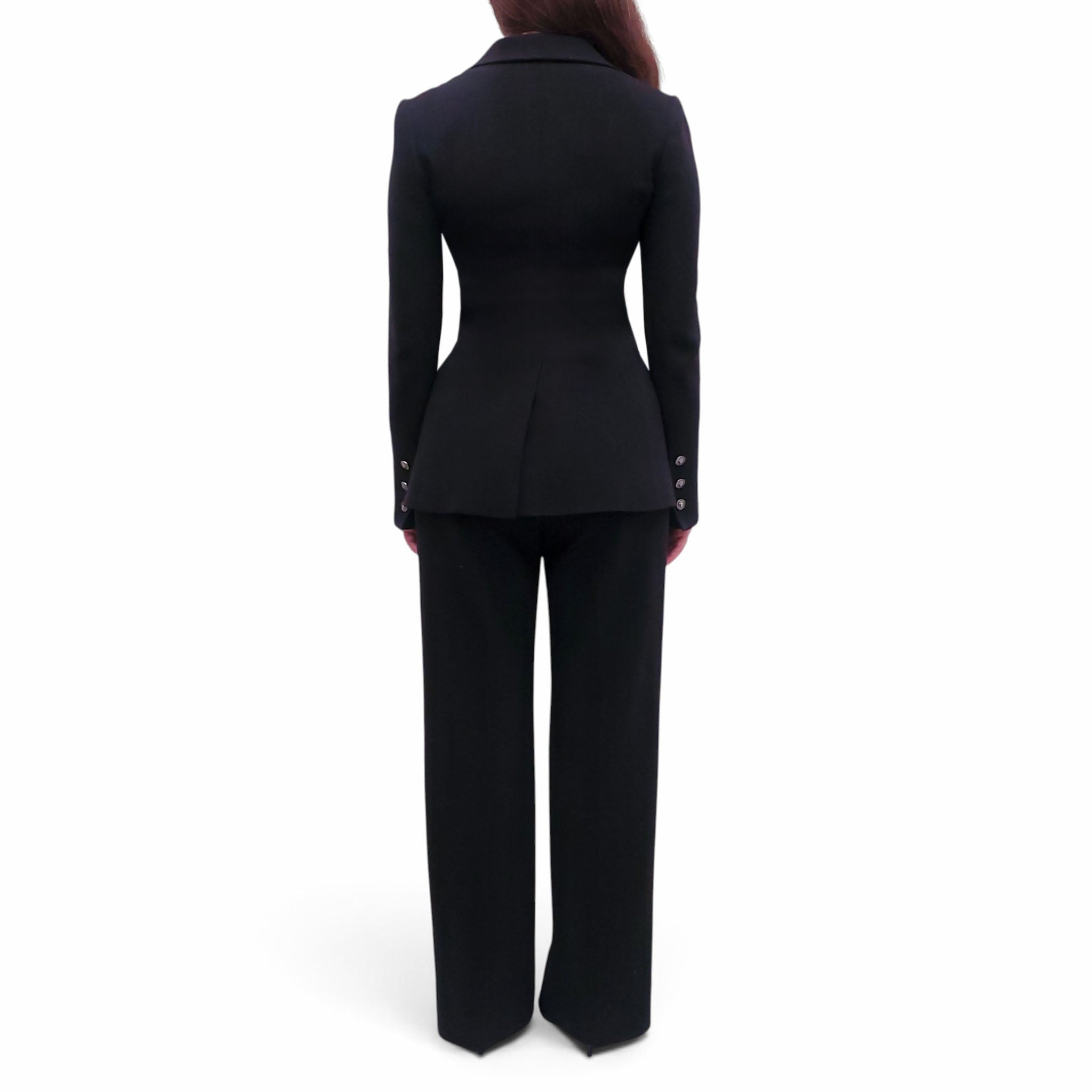 CHANEL BLACK PANT SUIT WITH LION BUTTONS - SIZE 36