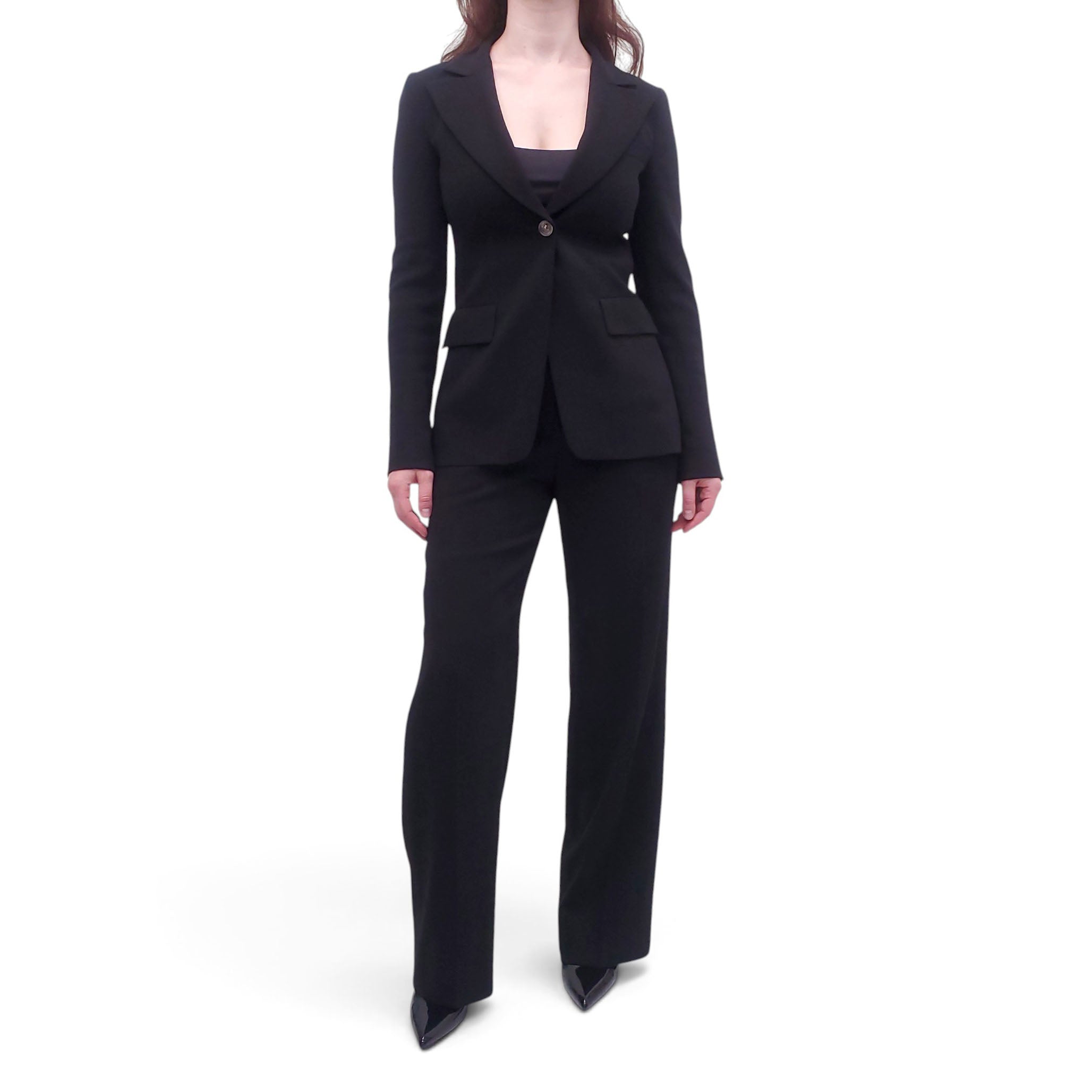 CHANEL BLACK PANT SUIT WITH LION BUTTONS - SIZE 36