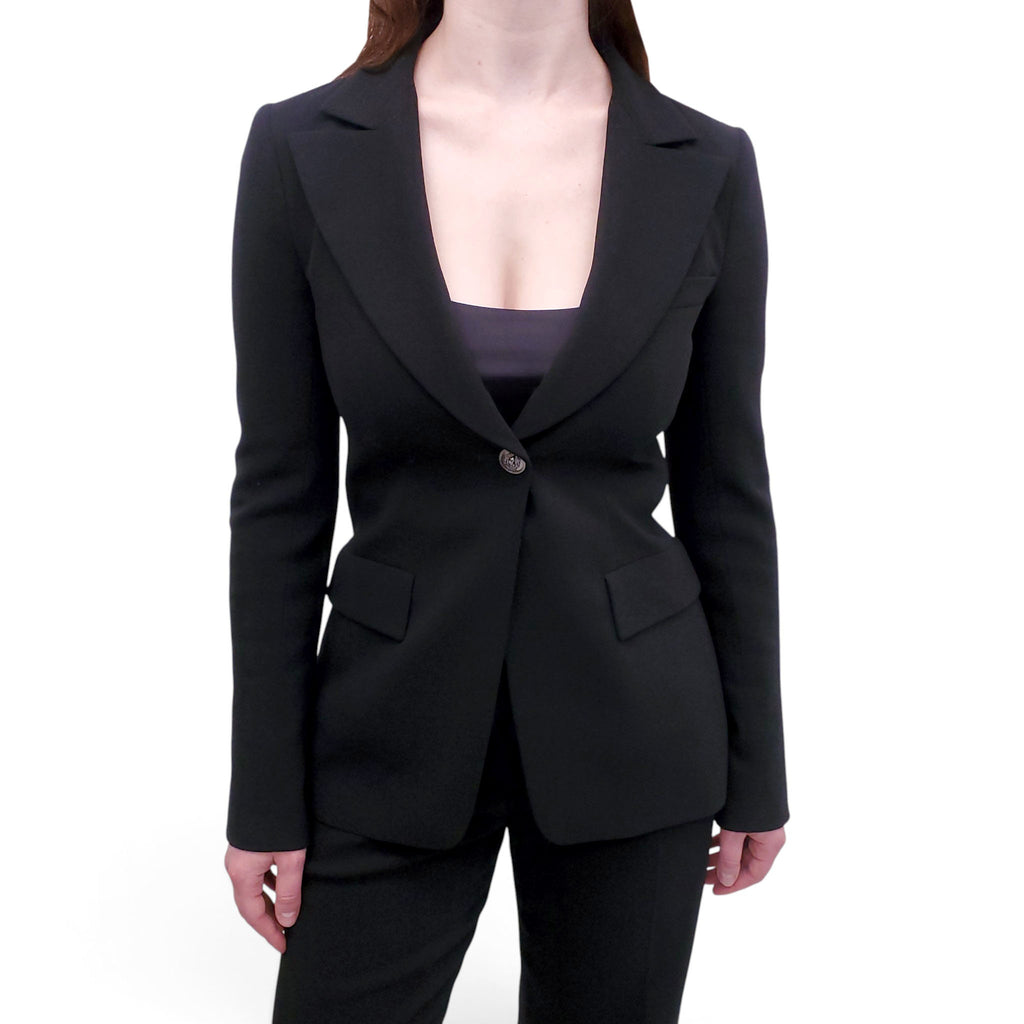 CHANEL BLACK PANT SUIT WITH LION BUTTONS - SIZE 36