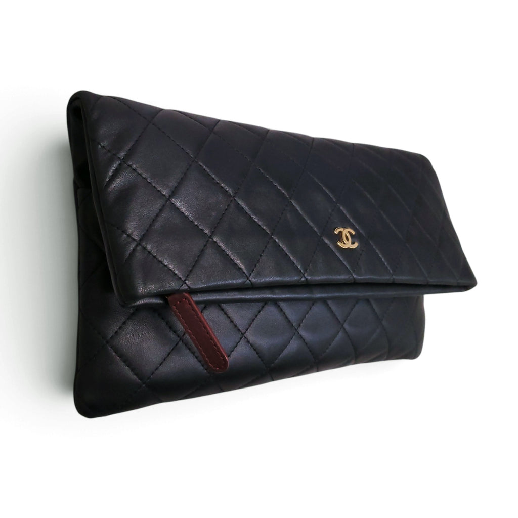 CHANEL BLACK QUILTED BEAUTY CC FOLDOVER CLUTCH