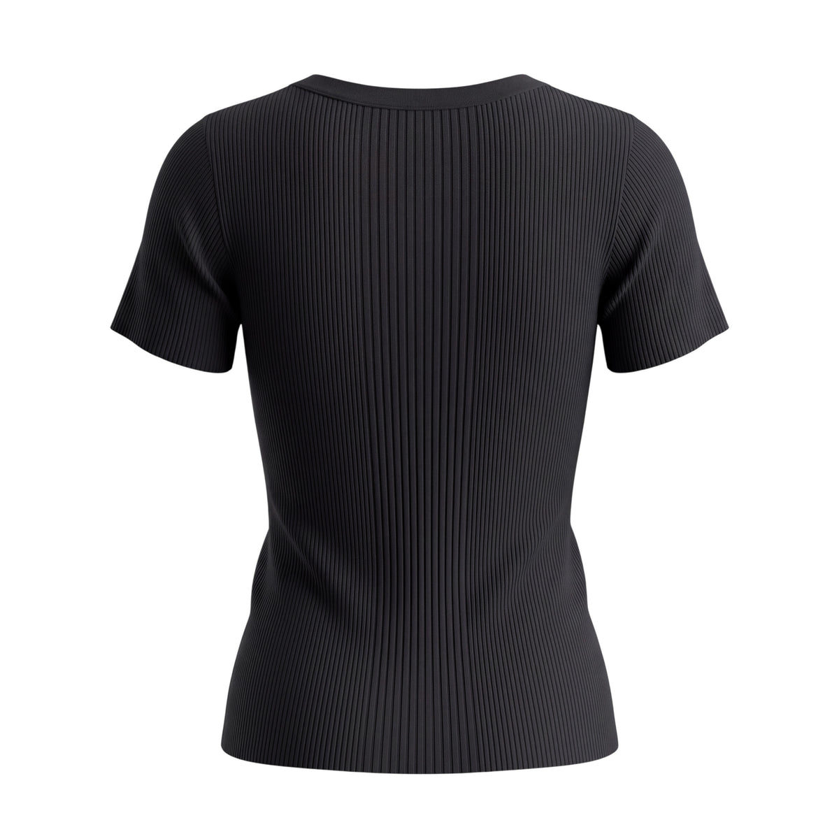 CHANEL BLACK RIBBED T-SHIRT WITH LOGO BUTTONS - SIZE 40