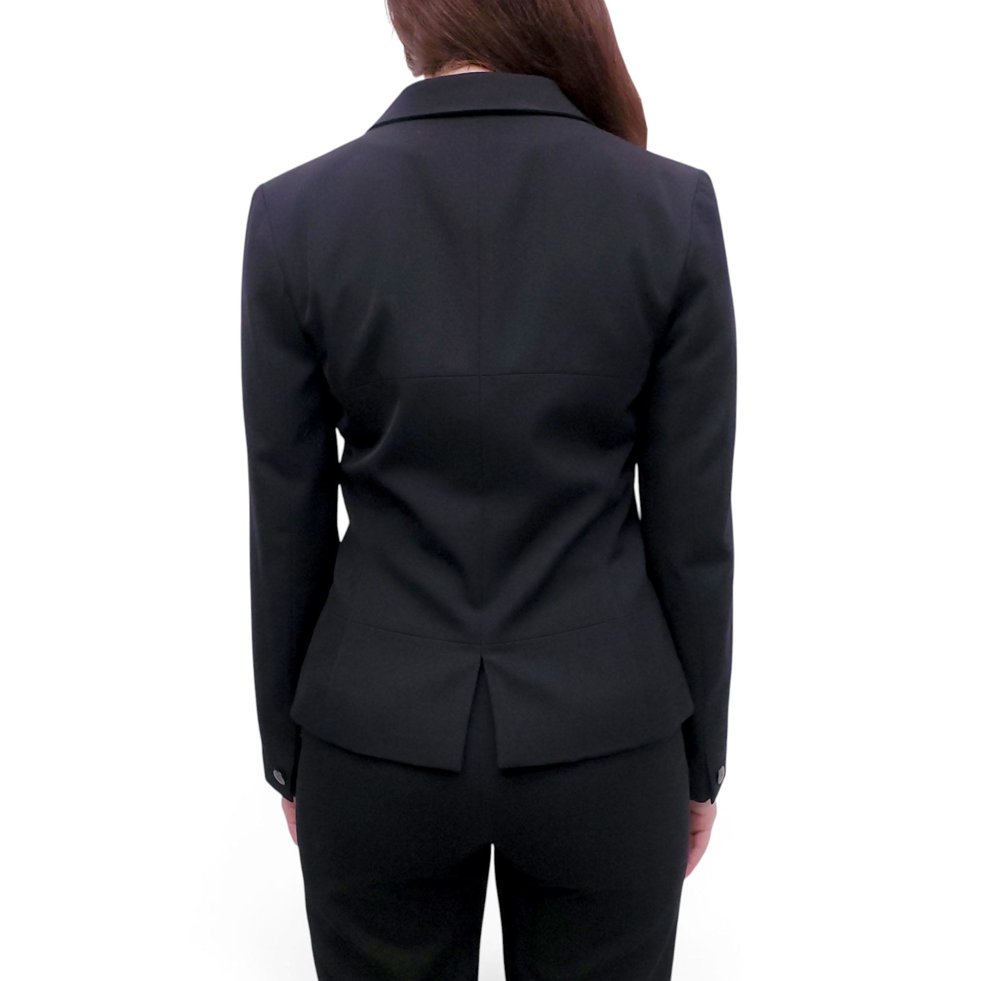 CHANEL BLACK SUIT WITH CC LOGO BUTTONS - SIZE 38