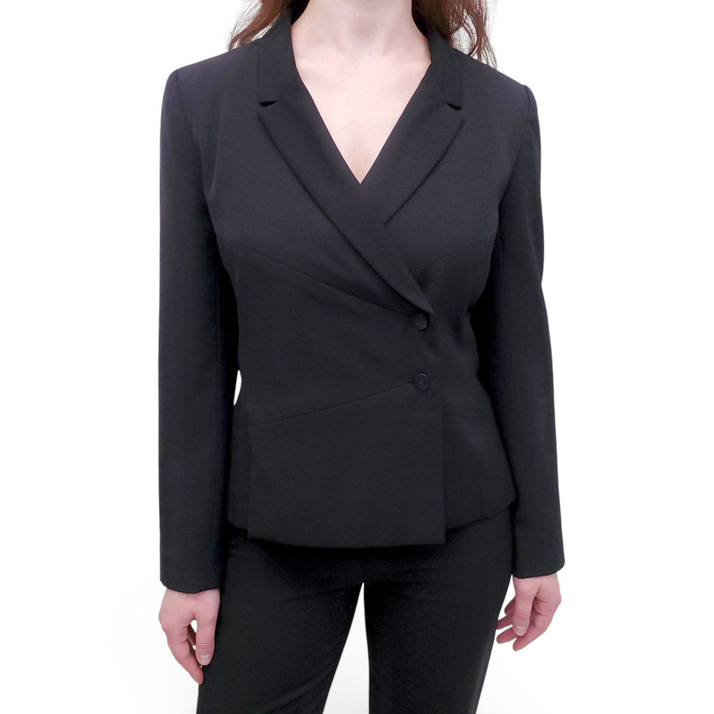 CHANEL BLACK SUIT WITH CC LOGO BUTTONS - SIZE 38