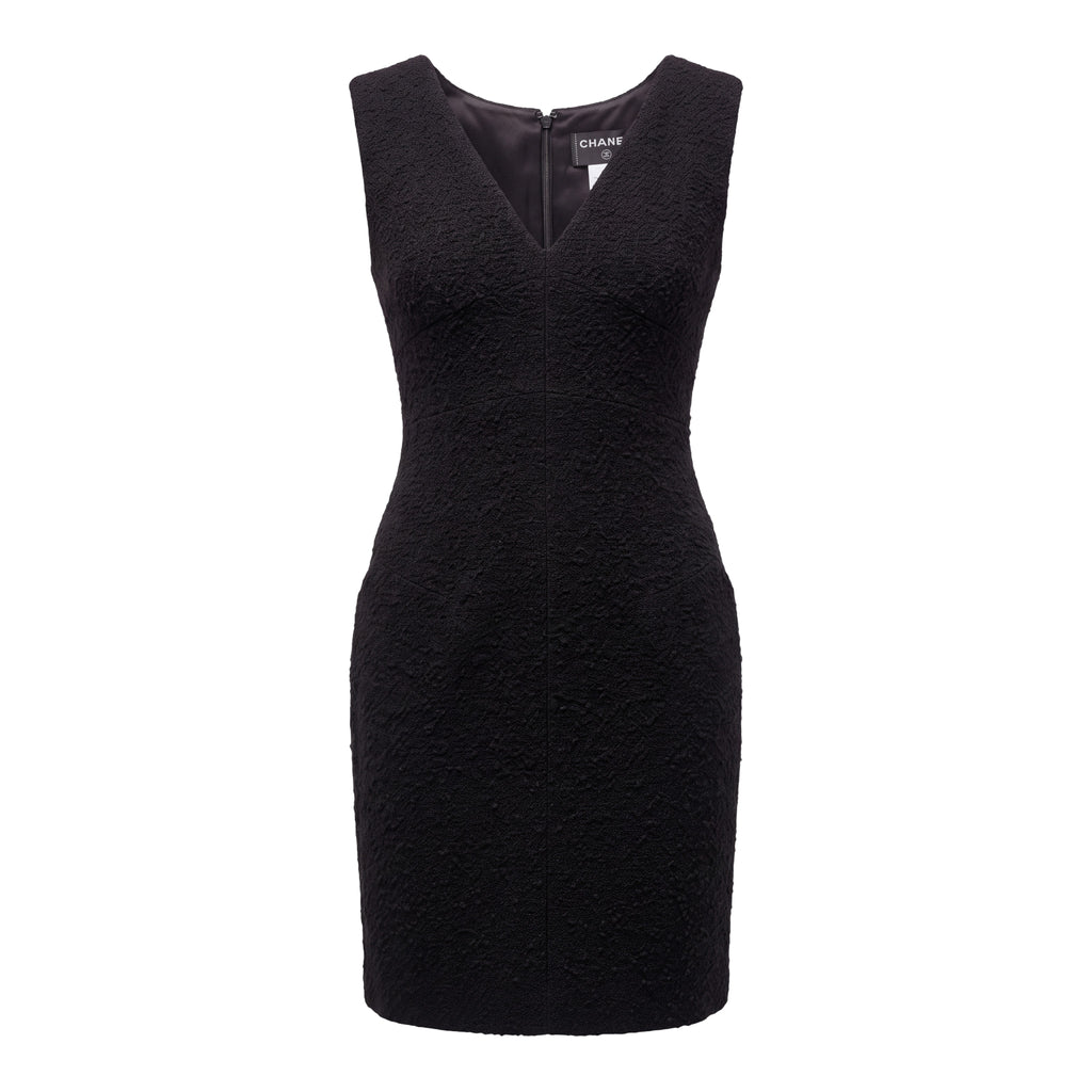 CHANEL BLACK TWEED DRESS - SIZE 44