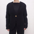 CHANEL BLACK TWEED JACKET WITH CC LOGO - SIZE 42