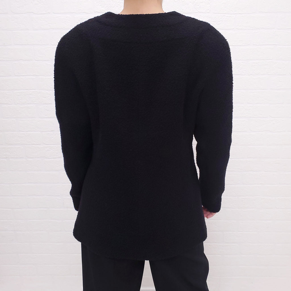 CHANEL BLACK TWEED JACKET WITH CC LOGO - SIZE 42