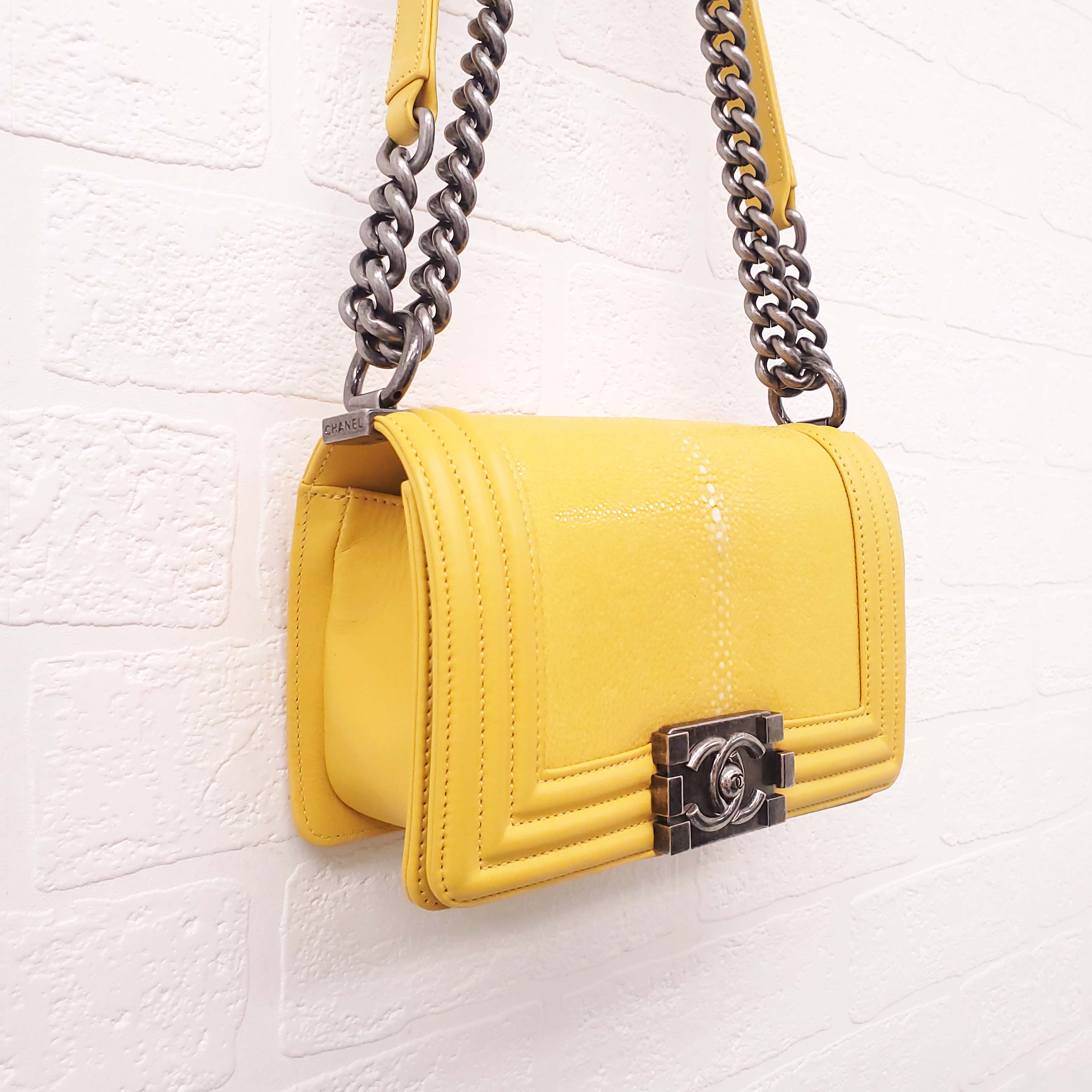 CHANEL BRIGHT YELLOW STINGRAY BOY BAG